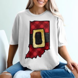 Indiana Christmas T Shirt, State Plaid Tee, Santa Belt Design, Holiday Gift Idea, Festive Apparel, Indiana Pride Shirt