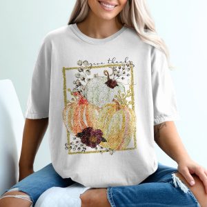 Give Thanks T Shirt, Thanksgiving Shirt, Fall Pumpkin Tee, Autumn Apparel, Holiday Gift, Festive Top, Seasonal Shirt