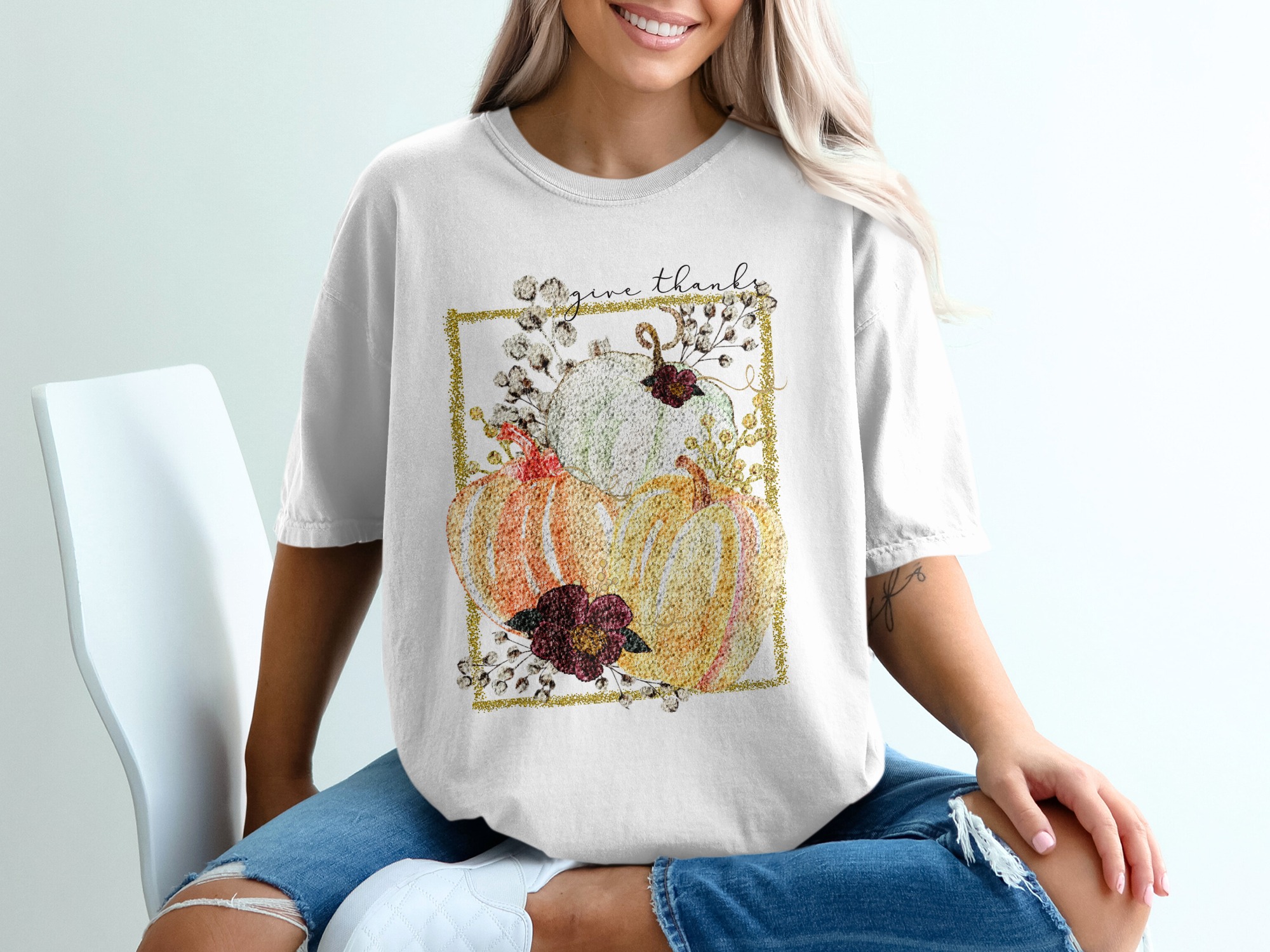 Give Thanks T Shirt, Thanksgiving Shirt, Fall Pumpkin Tee, Autumn Apparel, Holiday Gift, Festive Top, Seasonal Shirt