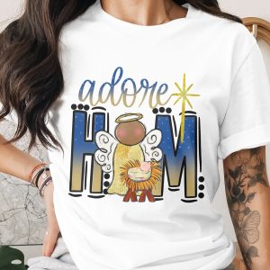 Adore Him Nativity Sublimation Digital Download DTF PNG, Angel Christmas Holiday Printable Design, Christian Xmas Decor, Cute Baby Jesus