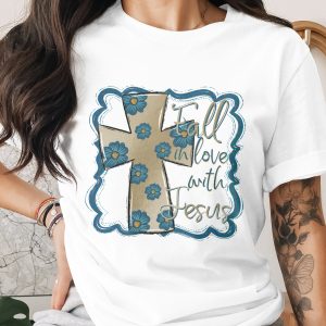Fall in Love with Jesus Sublimation Digital Download, Floral Cross PNG, Christian DTF, Faith Design, Religious Graphic, Digital Art Print