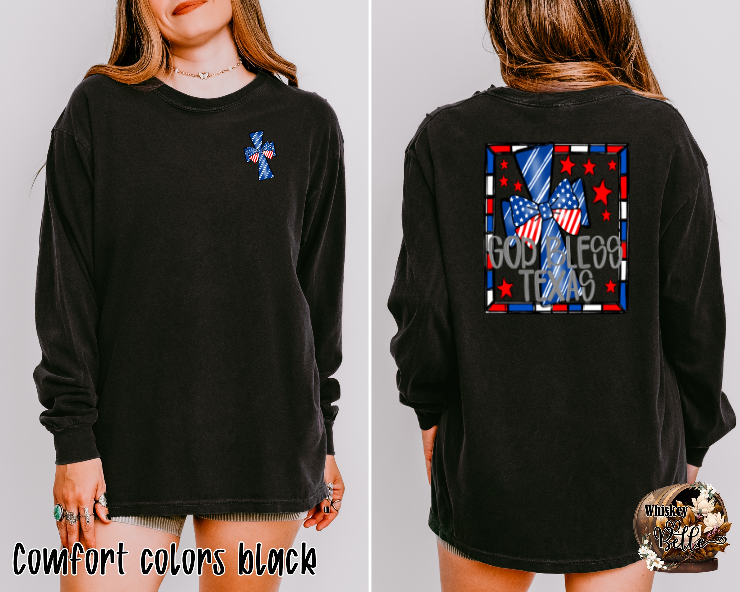 God Bless Texas Long Sleeve T-Shirt, Patriotic American Flag, Texas Pride, USA Theme, Texas Gift Idea, Unisex Long Sleeve T-Shirt - Image 2