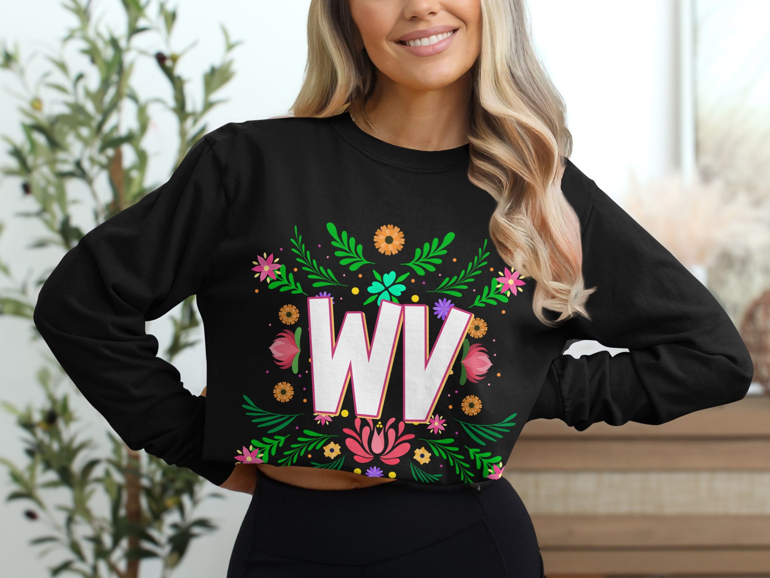WV Floral Long Sleeve T-Shirt, West Virginia Pride, State Flowers, Botanical Design, Colorful Gift for WV Native, Long Sleeve TShirt - Image 2