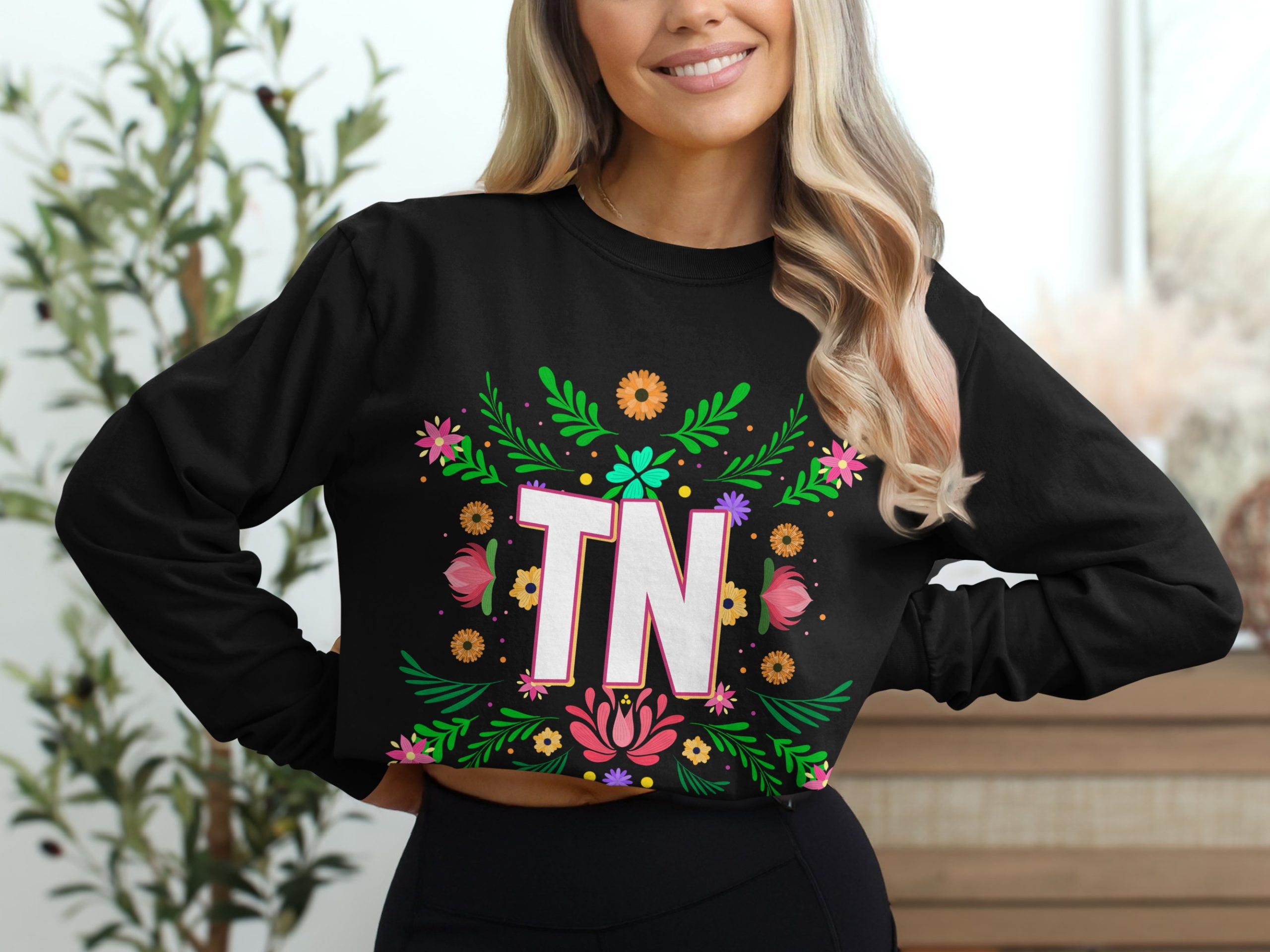 TN Floral Long Sleeve T-Shirt, Tennessee Flowers, State Pride, Botanical Graphic, Trendy Shirt - Image 2