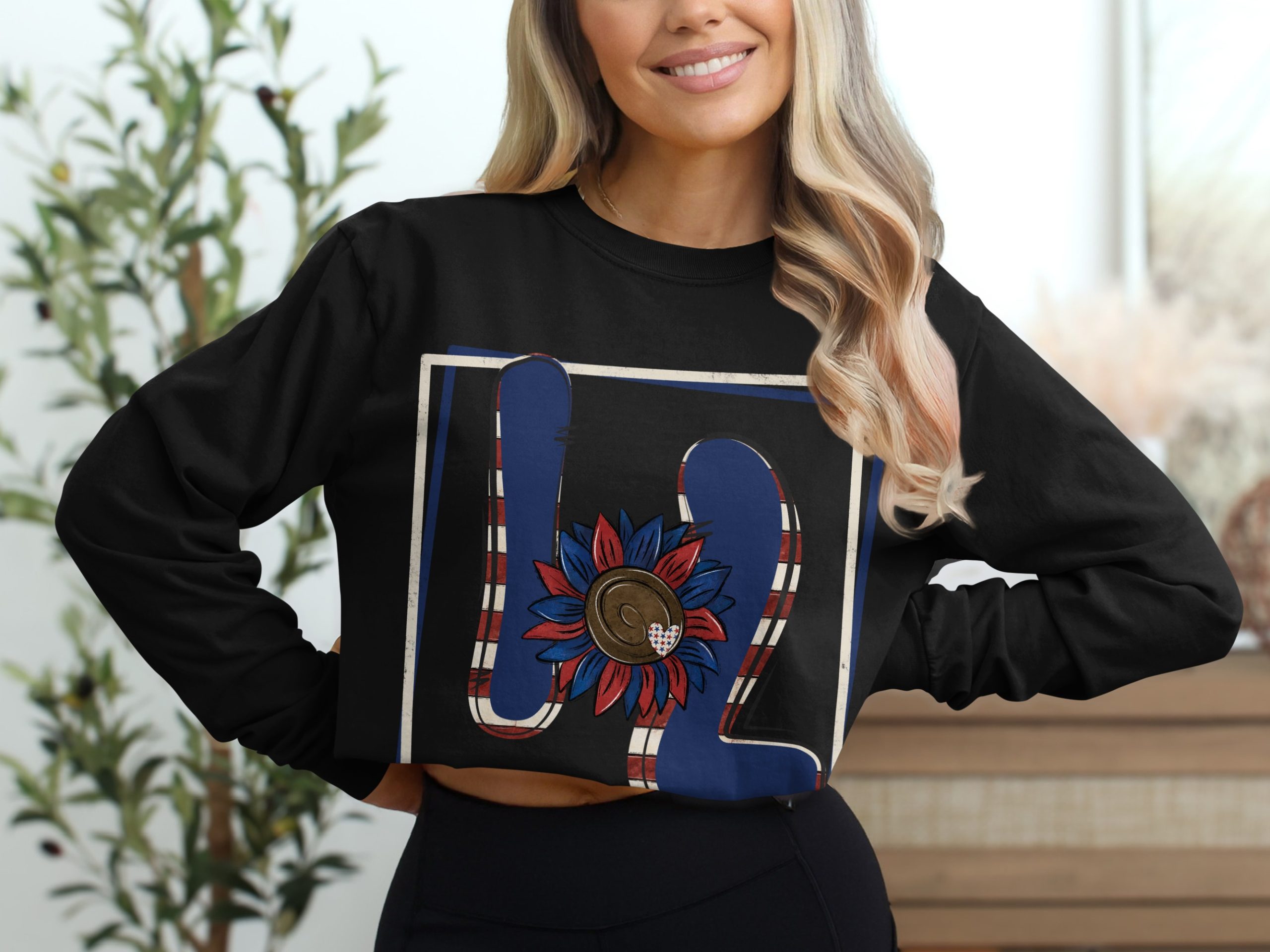 Patriotic H2 Long Sleeve T-Shirt, USA Flag Sunflower Tee, American Pride Shirt, Gift for Veterans, Independence Day Apparel - Image 2