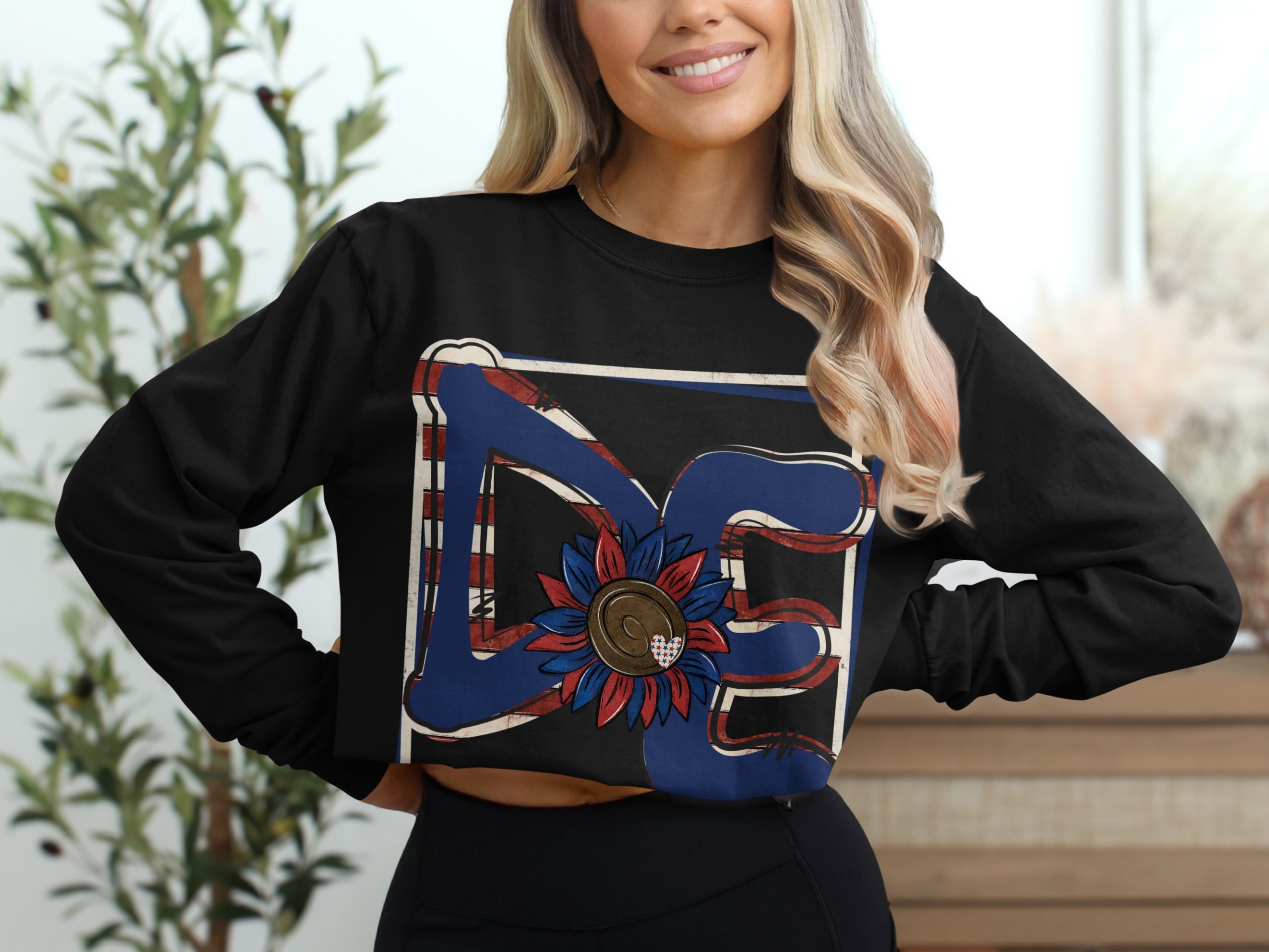 Patriotic DC Long Sleeve T-Shirt, USA Flag, Sunflower, American Pride, District of Columbia, Patriotic Gift, Trendy Shirt - Image 2