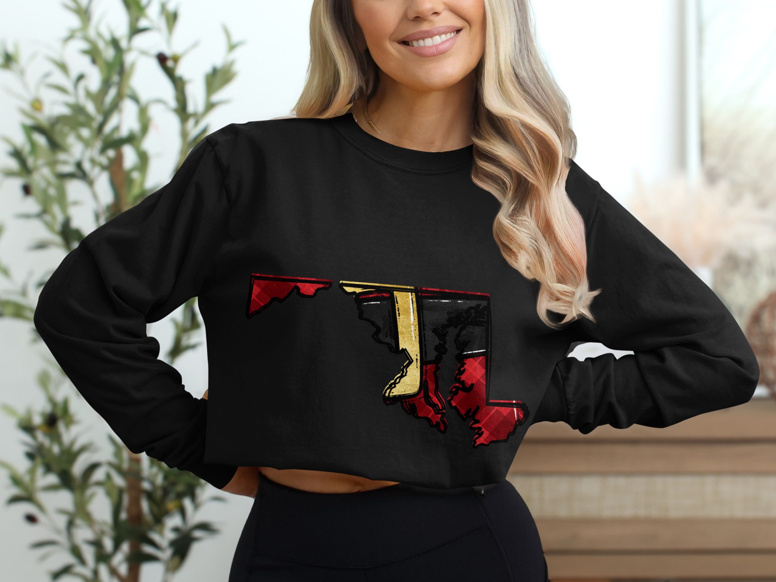 Maryland Flag Art Long Sleeve Shirt, Maryland State Pride Apparel, Unique Maryland Graphic Tee, Maryland Outline Shirt, Maryland Love - Image 2