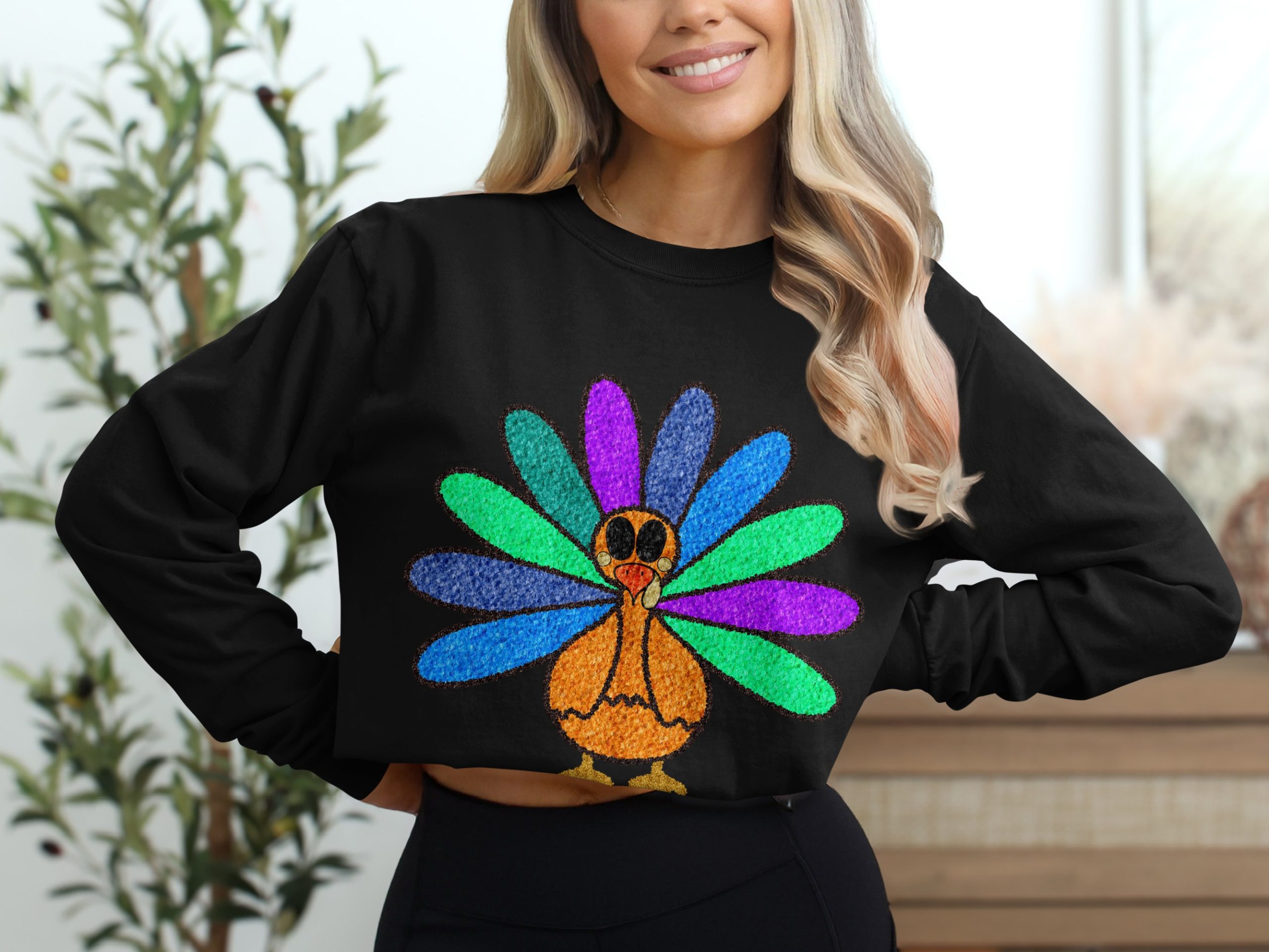 Colorful Turkey Long Sleeve T-Shirt, Thanksgiving Outfit, Funny Turkey Tee, Holiday Gift, Festive Fall Apparel - Image 2
