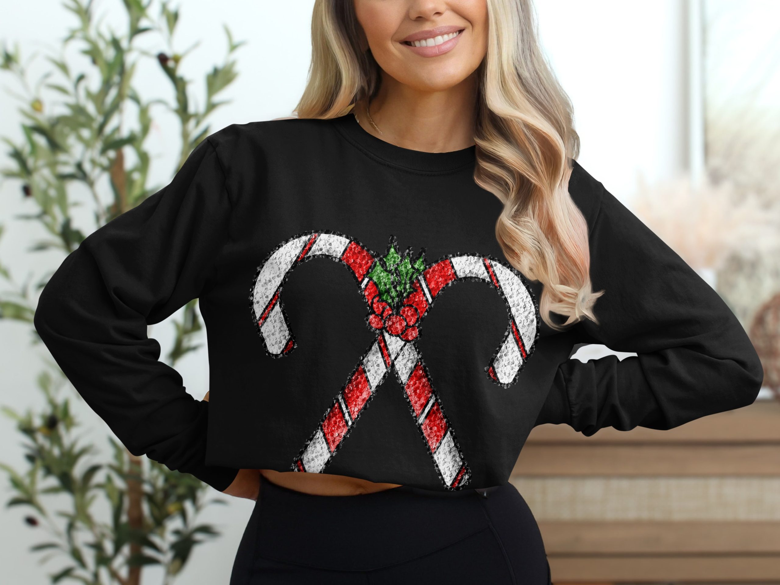 Candy Cane Long Sleeve T-Shirt, Holiday Shirt, Christmas Tee, Festive Outfit, Christmas Gift, Winter Apparel, Celebration Clothes - Image 2