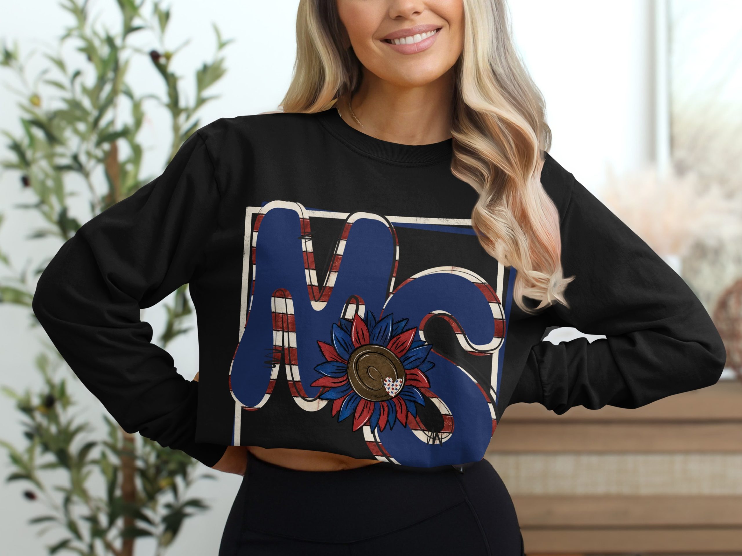 Patriotic MS Long Sleeve T-Shirt, Mississippi Pride Shirt, Sunflower MS Tee, Southern State Shirt, Red White and Blue, USA Theme - Image 2