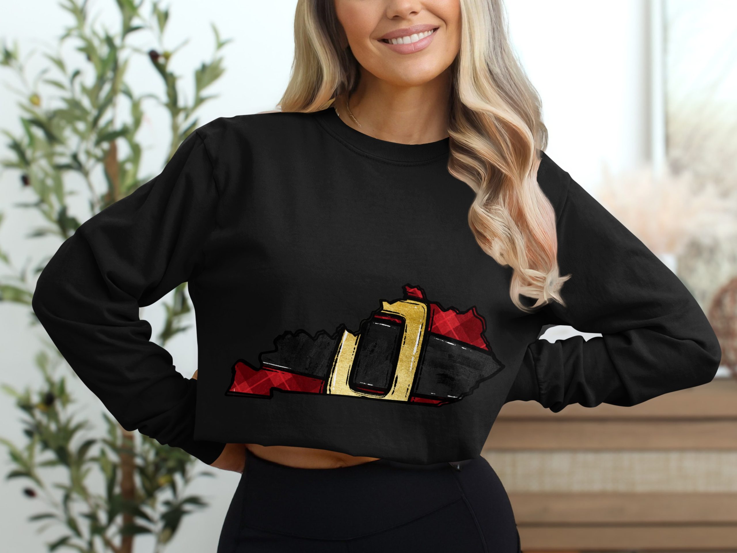 Kentucky State Christmas Shirt, Santa Belt Kentucky Shirt, Holiday Long Sleeve Tee, Festive Kentucky State Outline Christmas Top - Image 2