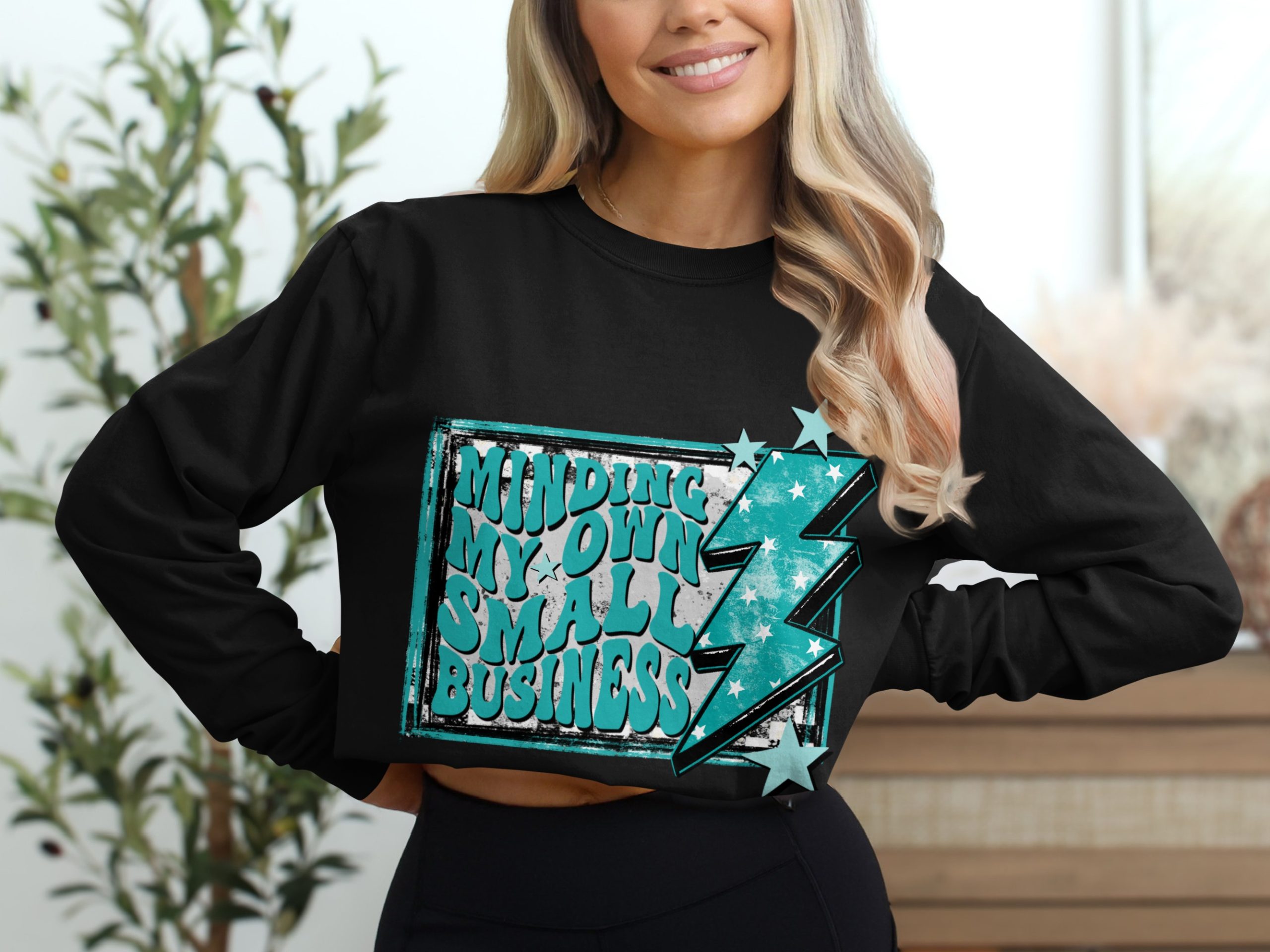 Minding My Own Small Business Long Sleeve T-Shirt, Entrepreneur Gift, Funny Business Owner Shirt, Star Lightning Design - Image 2