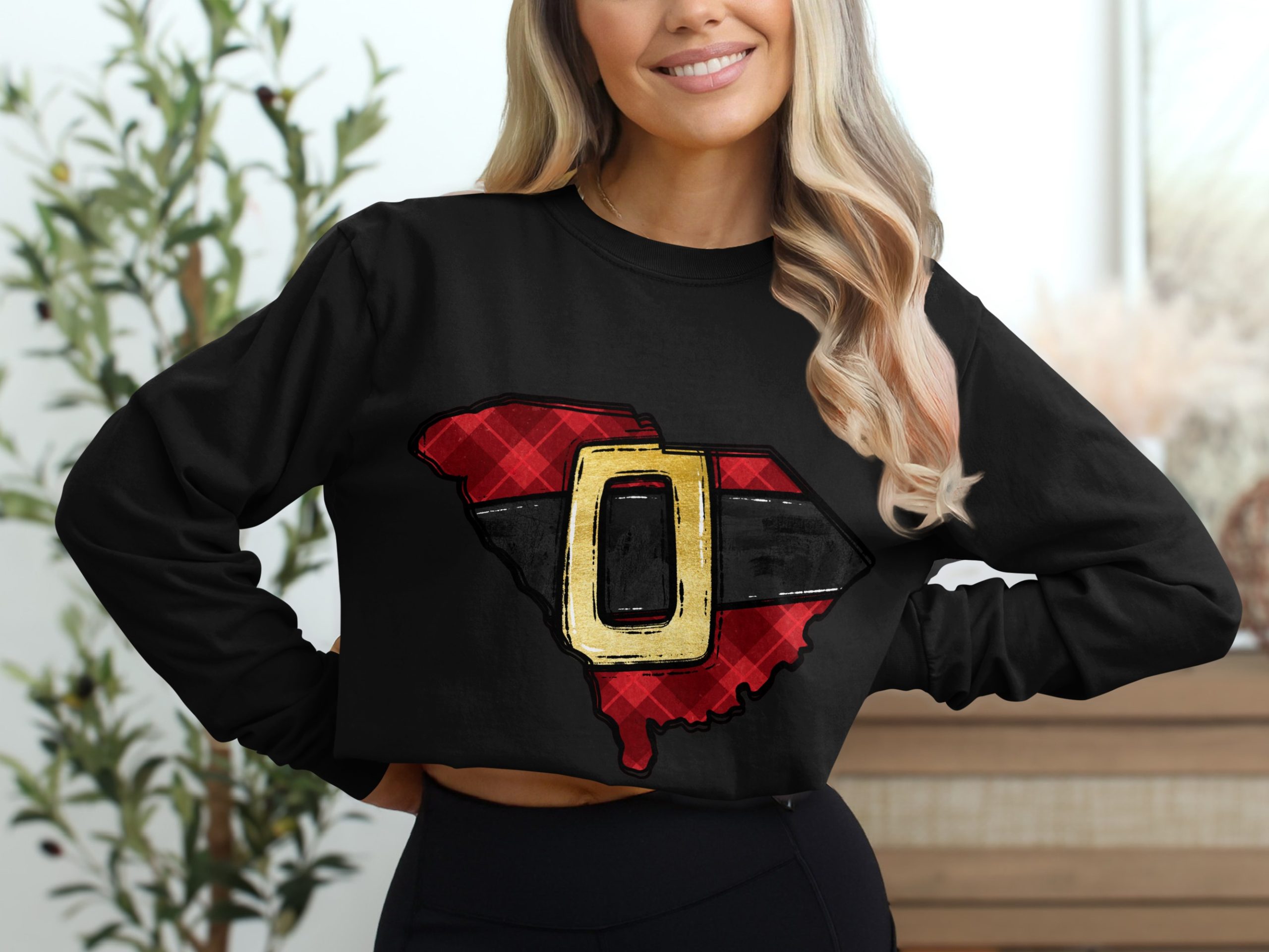 South Carolina Santa Belt Long Sleeve T-Shirt, Plaid SC Christmas, Holiday Gift Idea, Southern Pride, State Map Apparel - Image 2