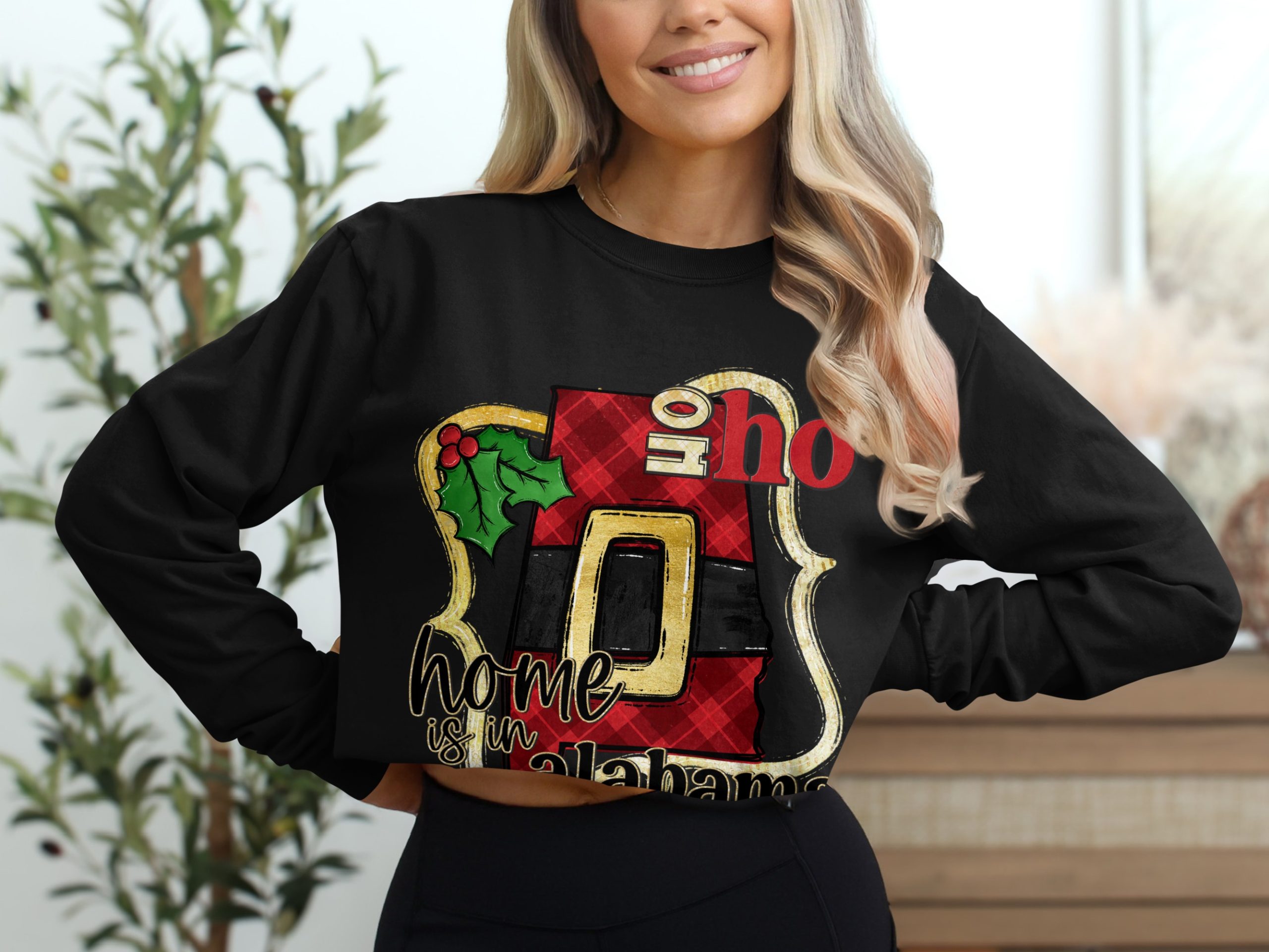 Alabama Christmas Long Sleeve T-Shirt, Home State Holiday Tee, Santa Belt Design, Southern Pride Shirt, Winter Apparel, Gift Idea - Image 2