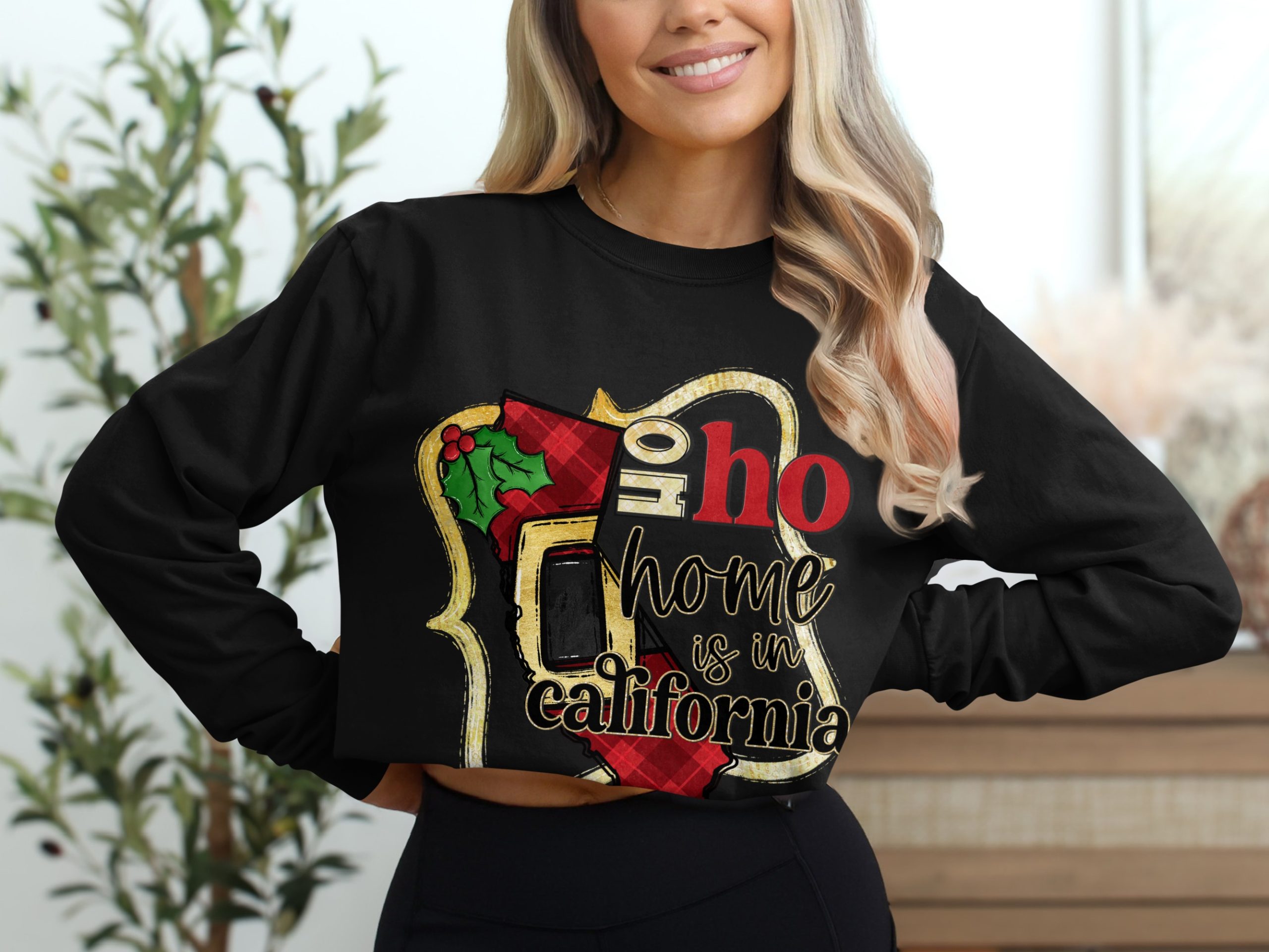 California Christmas Long Sleeve T-Shirt, Home State Holiday Tee, Ho Ho Home, California Gift, State Pride, Holiday Apparel, Winter Shirt - Image 2