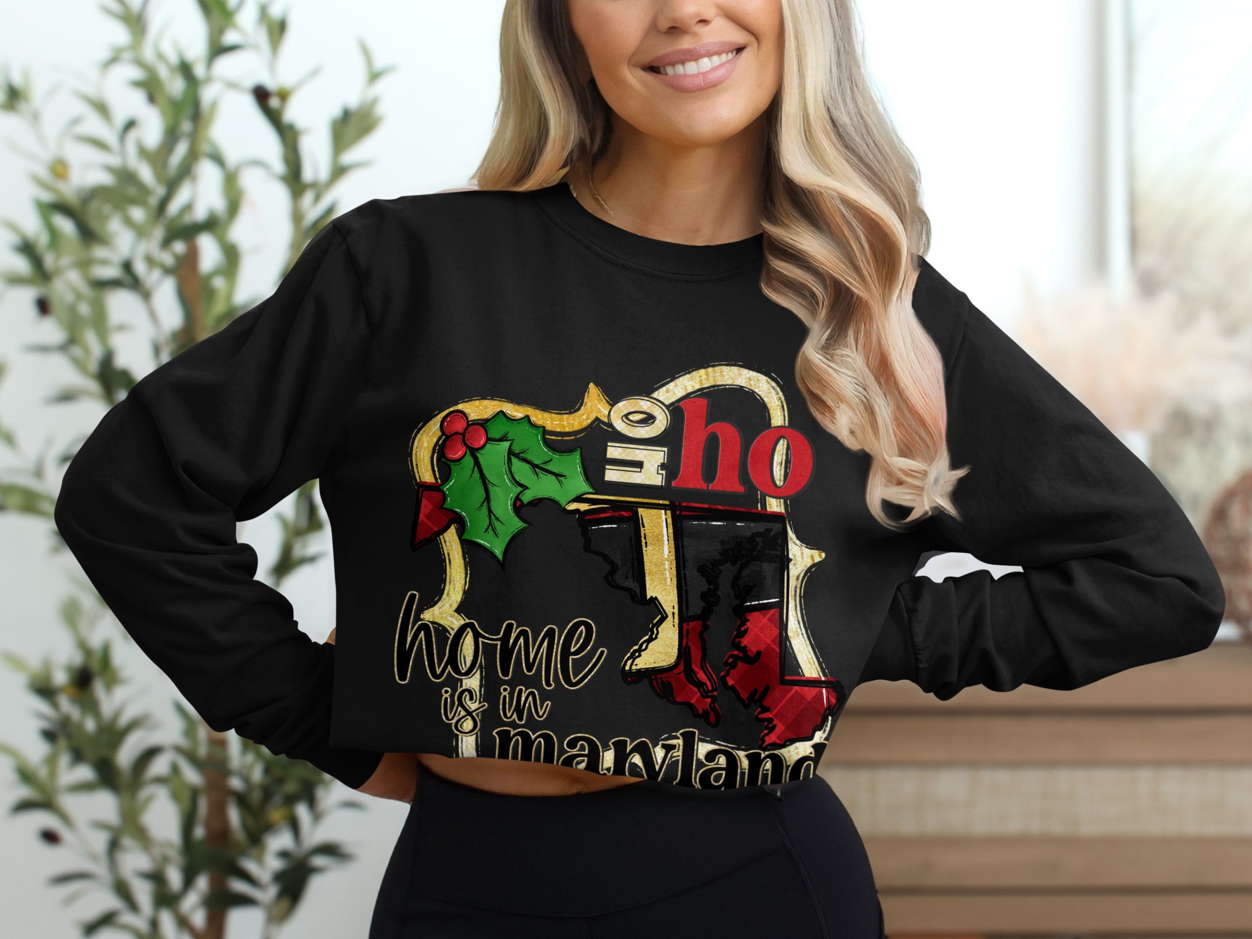 Oh Home is in Maryland Long Sleeve T-Shirt, Maryland State Pride, Holiday Maryland, Christmas Gift Idea, Maryland Souvenir - Image 2