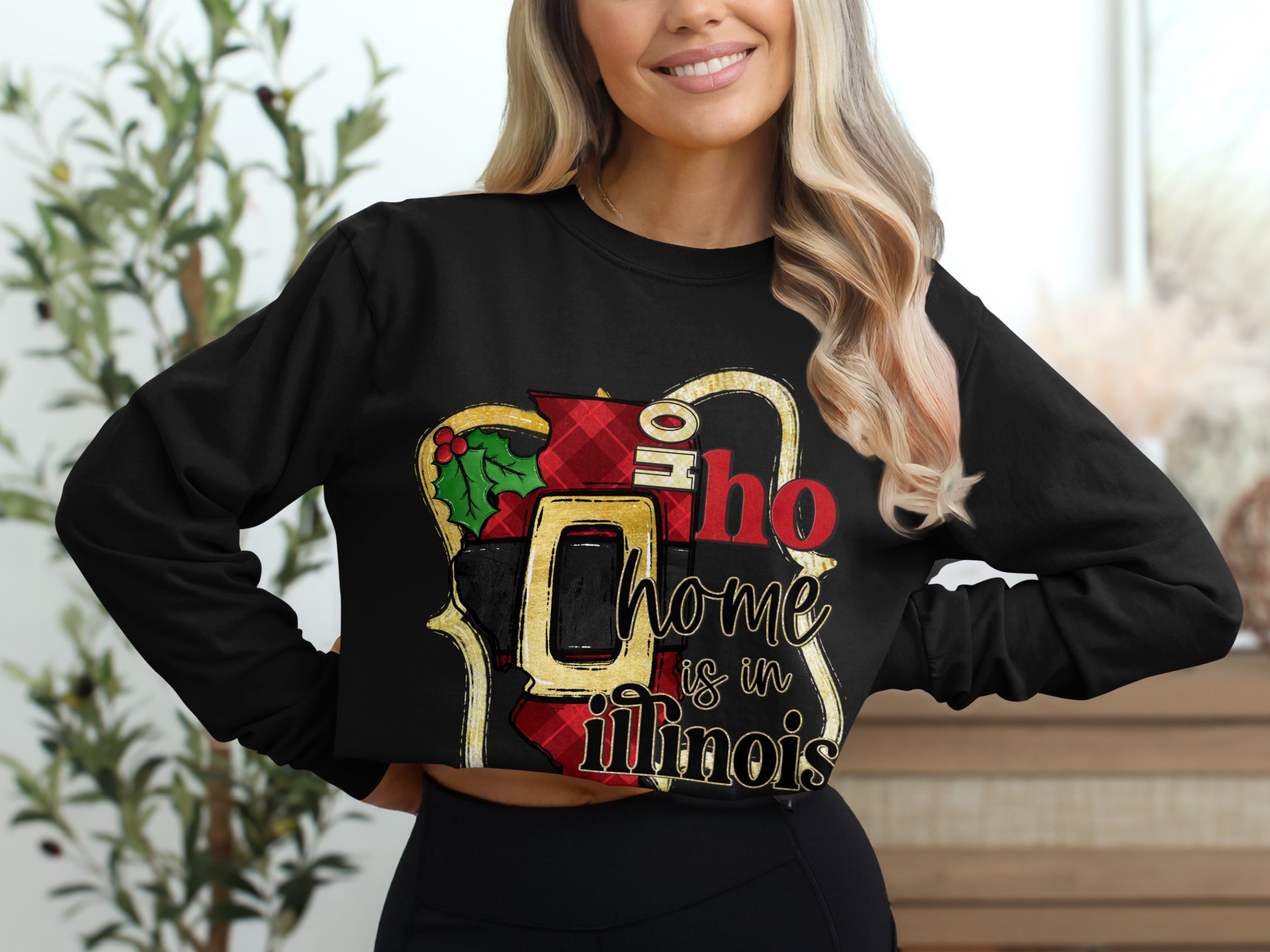 Illinois Home Long Sleeve T-Shirt, State Pride Shirt, Christmas in Illinois Tee, Holiday Tee, Illinois Gift, Hometown Apparel - Image 2
