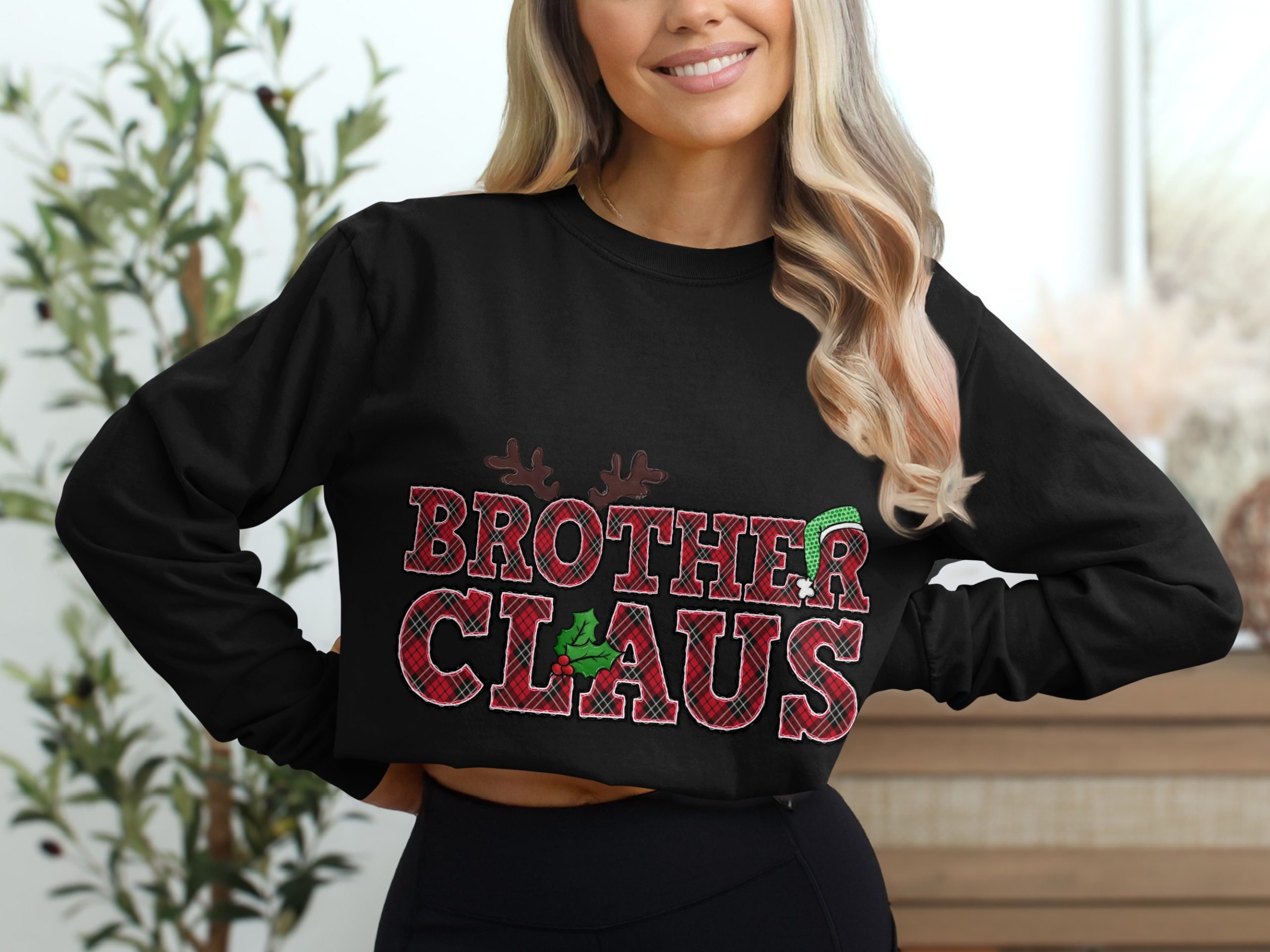 Brother Claus Long Sleeve T-Shirt, Christmas Brother Outfit, Holiday Apparel, Plaid Christmas, Family Matching, Festive Christmas Tee - Image 2