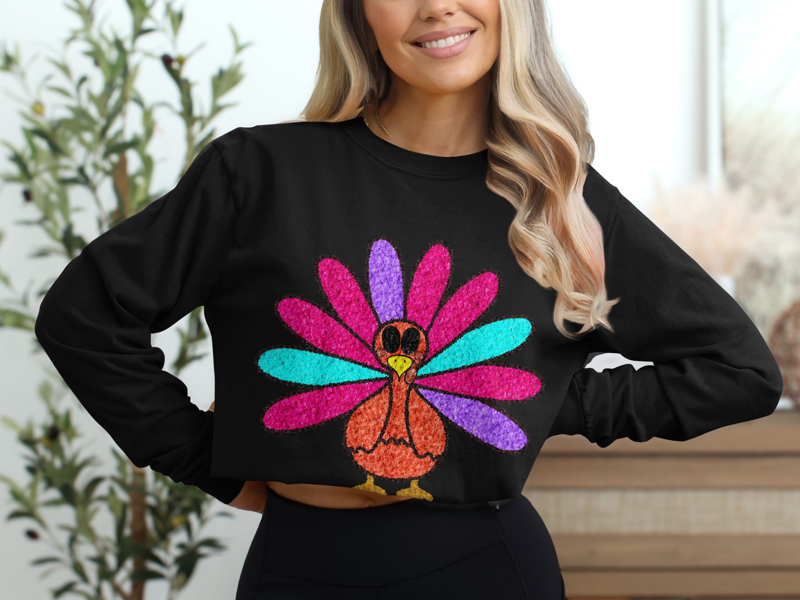 Thanksgiving Turkey Long Sleeve T-Shirt, Colorful Autumn Tee, Fall Outfit, Holiday Apparel, Cute Bird Design, Festive Season Shirt - Image 2