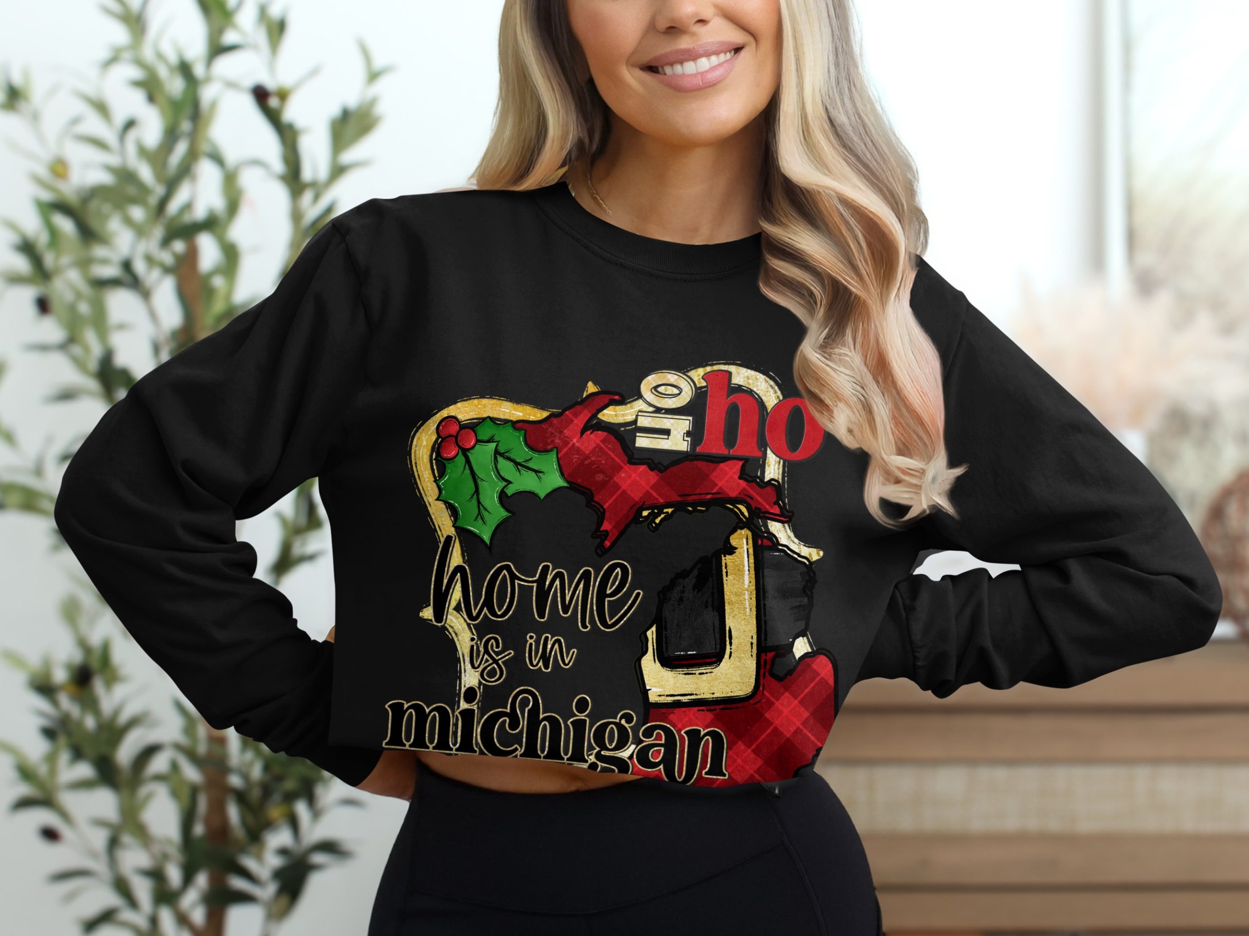 Home is in Michigan Long Sleeve T-Shirt, Christmas Michigan, Holiday Michigan, Michigan Souvenir, Michigan Lover, Michigan Home State - Image 2