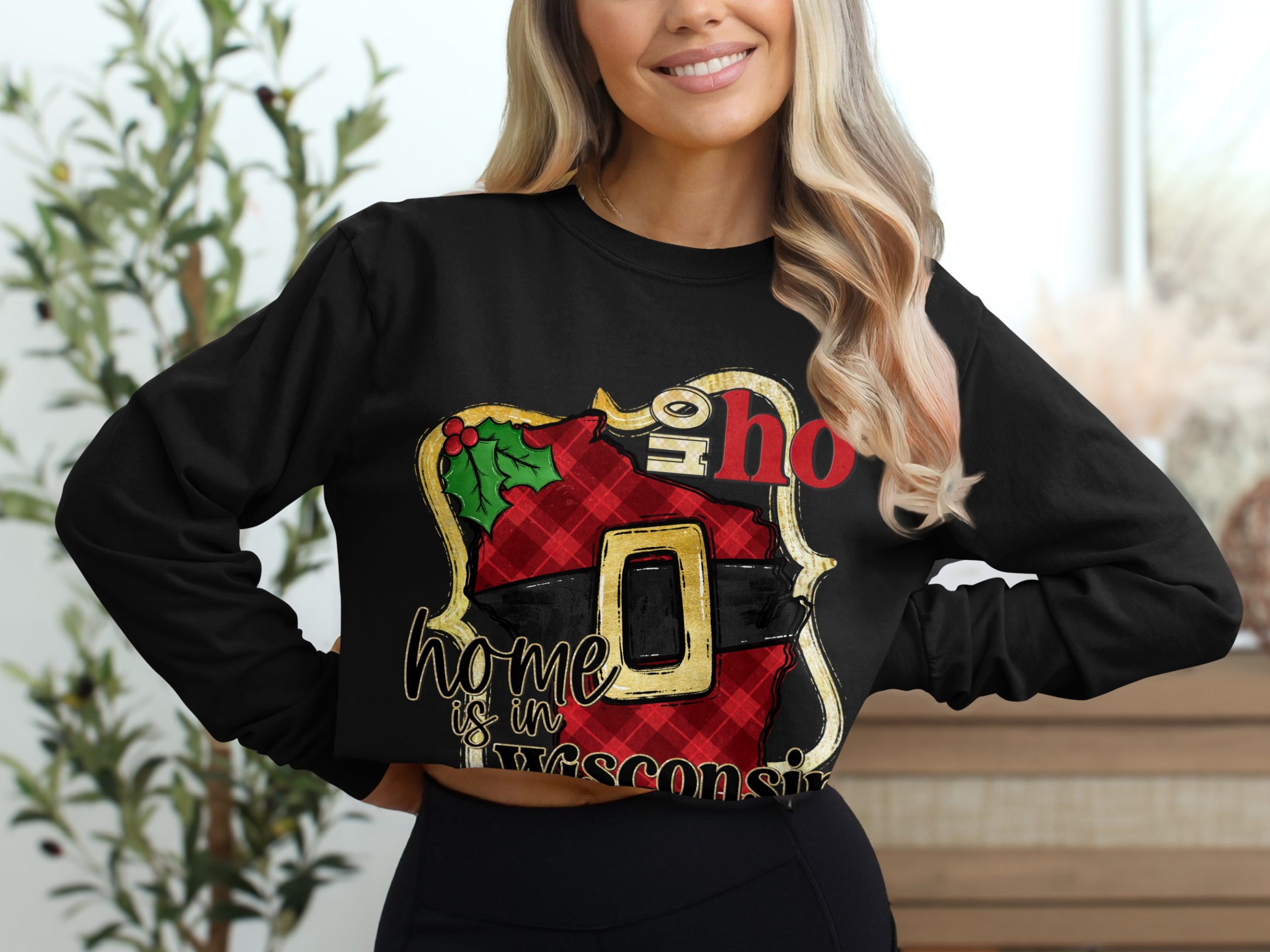 Wisconsin Christmas Long Sleeve T-Shirt, Home State Holiday Tee, Ho Ho Ho Wisconsin Shirt, State Pride Christmas, Wisconsin Gift Idea - Image 2