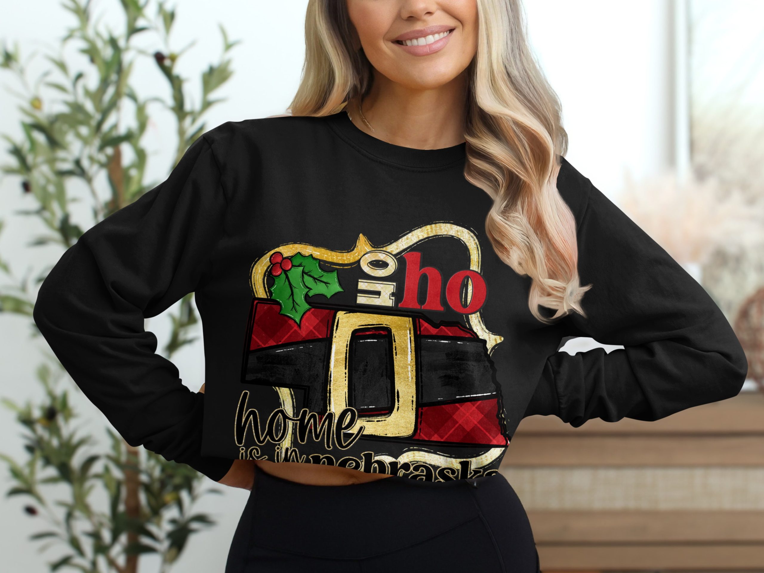 Home is in Nebraska Long Sleeve T-Shirt, Oh Ho Ho State Holiday Shirt, Christmas Shirt, Nebraska State Pride, Holiday Gift, Nebraska Gift - Image 2