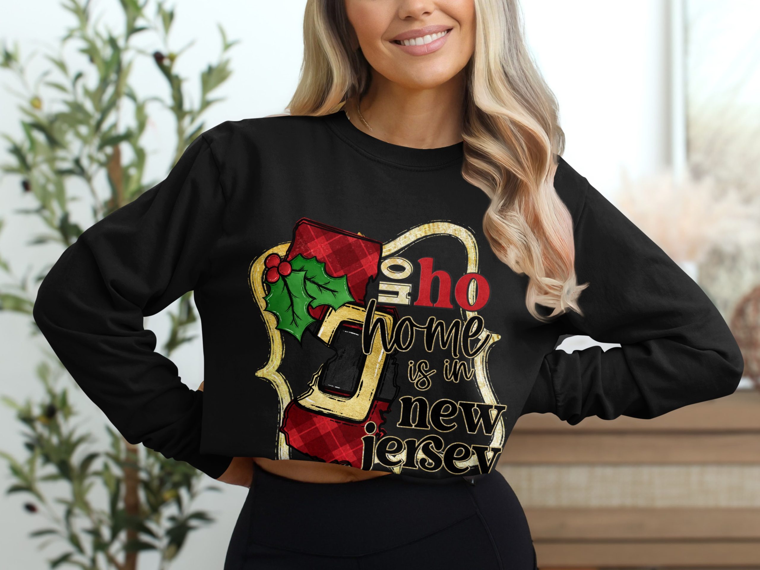 Home is in New Jersey, Holiday Season Long Sleeve T-Shirt, Christmas Theme, State Pride Apparel, New Jersey Lover Tee - Image 2