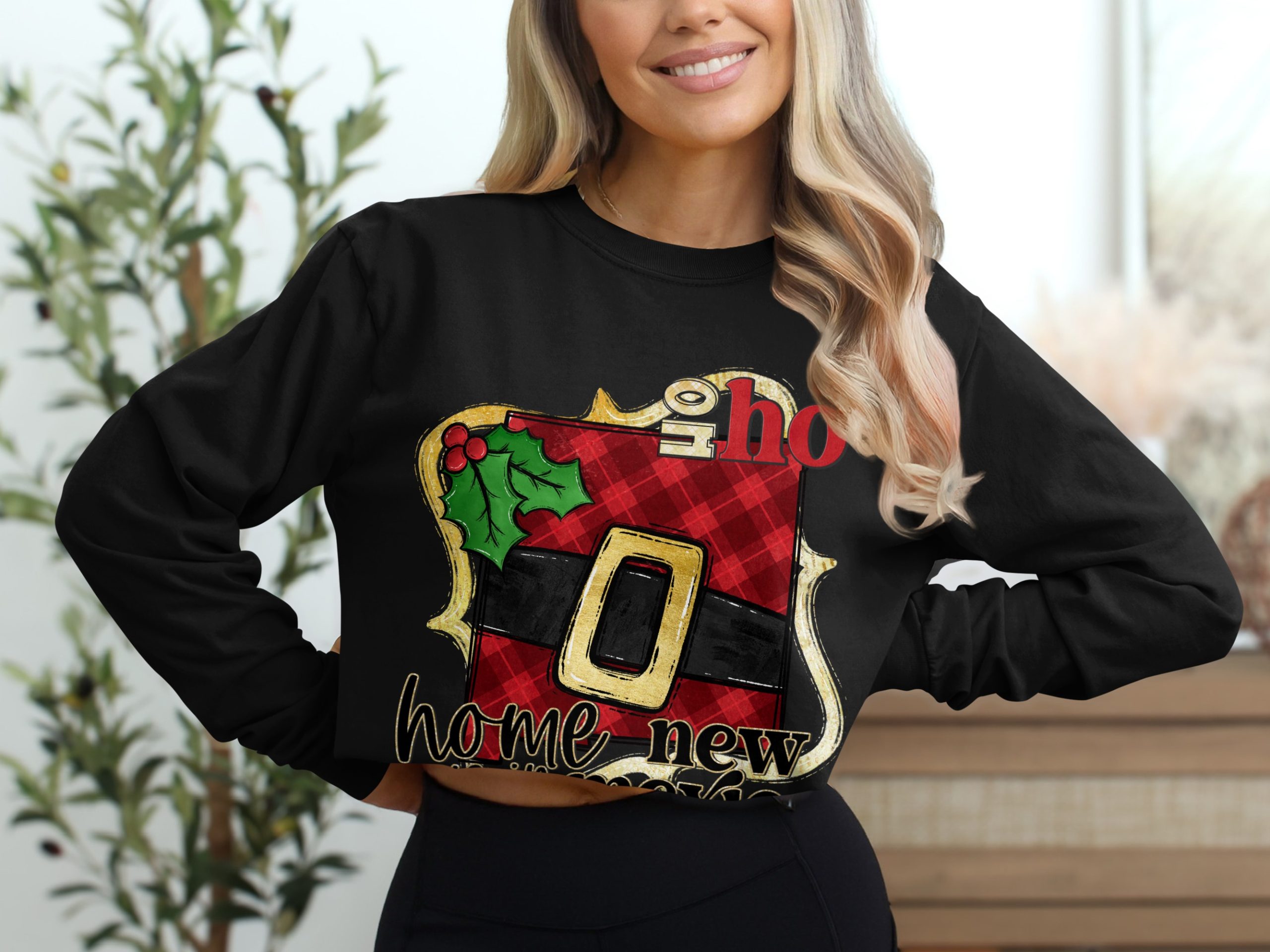 New Mexico Christmas Long Sleeve T-Shirt, Home is in NM, Santa Belt Ho Ho Ho, Holiday Gift Tee, State Pride Christmas, NM Xmas Apparel - Image 2