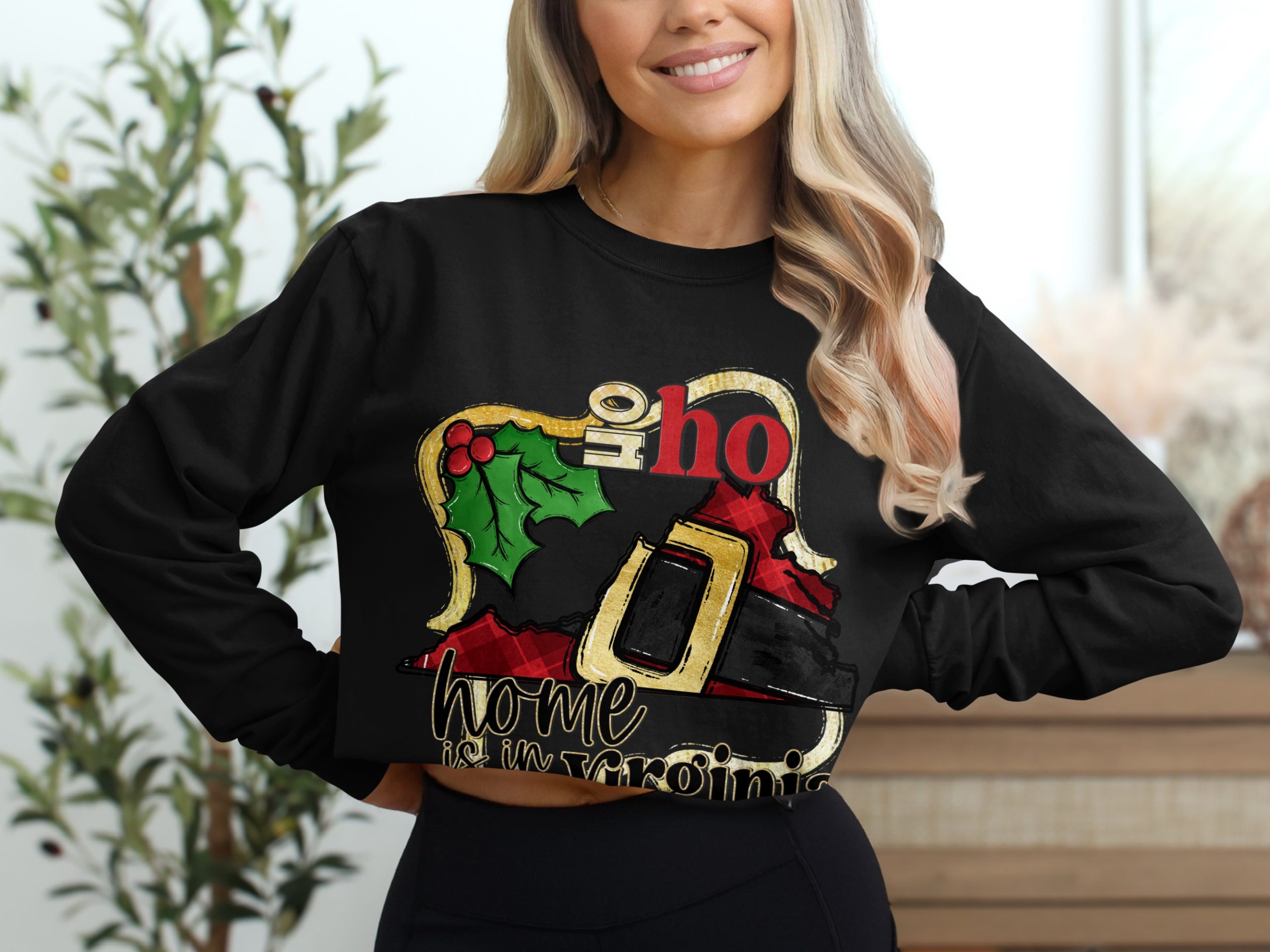 Home is in Virginia Long Sleeve T Shirt, Christmas Virginia Gift, Ho Ho Ho, Virginia State Santa Belt, Virginia Holiday Shirt, Virginia Tee - Image 2