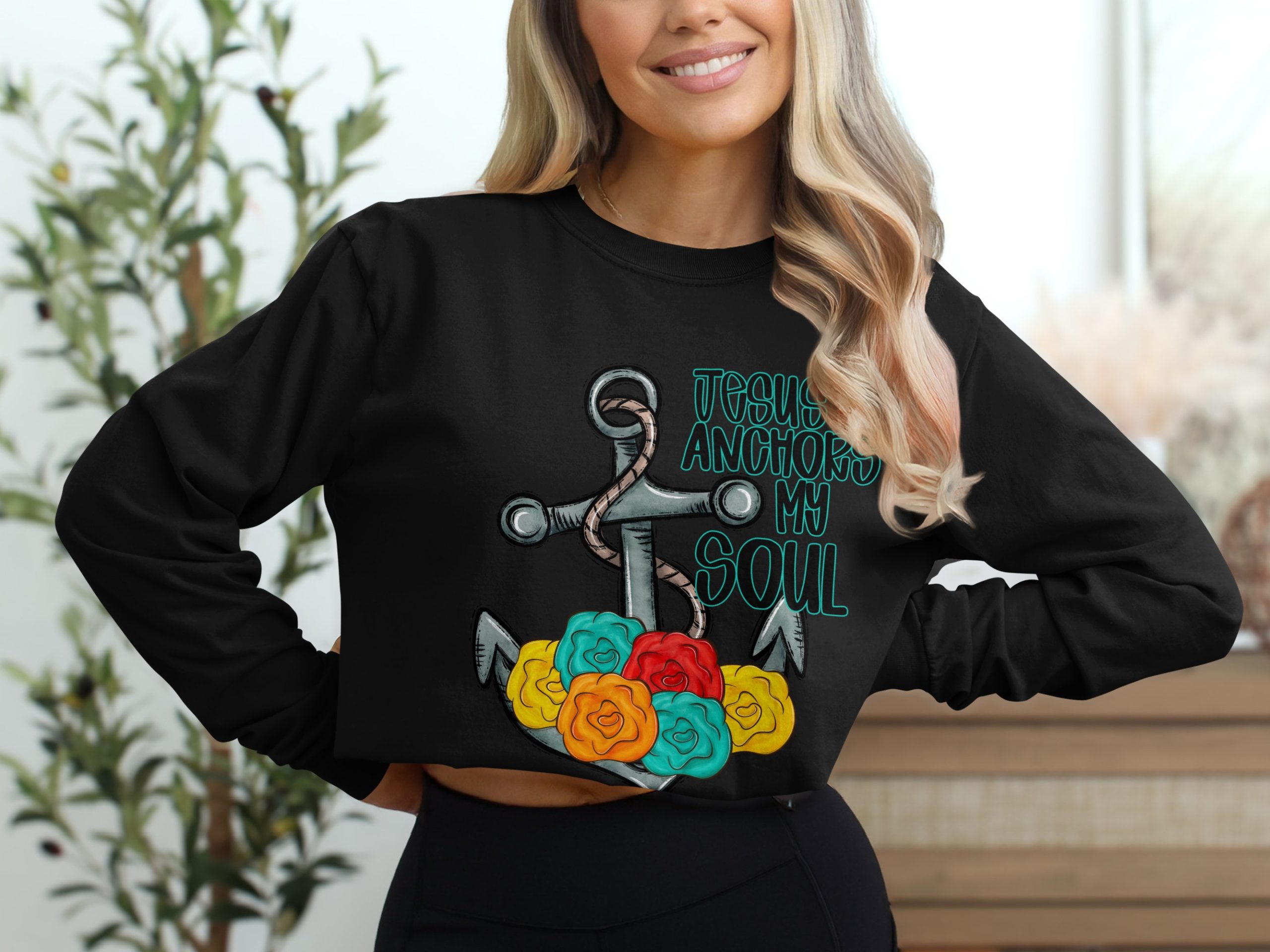 Jesus Anchors My Soul T-Shirt, Religious Tee, Floral Anchor Design, Christian Gift, Inspirational Shirt, Faith Based Apparel - Image 2