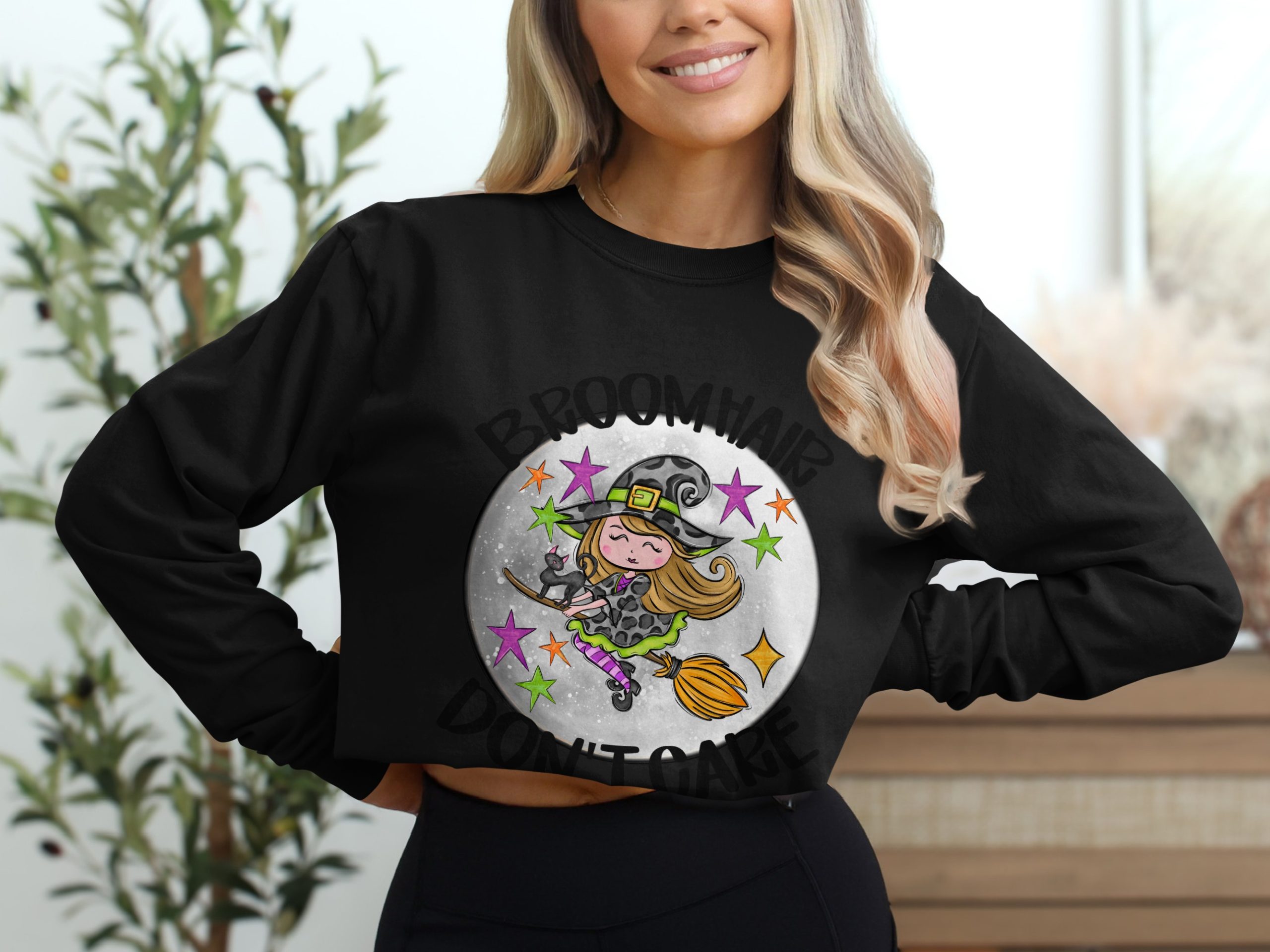 Broom Hair Don't Care T-Shirt, Cute Witch Shirt, Funny Halloween Tee, Black Cat Graphic Top, Spooky Season Apparel, Witchy Gift Idea - Image 2