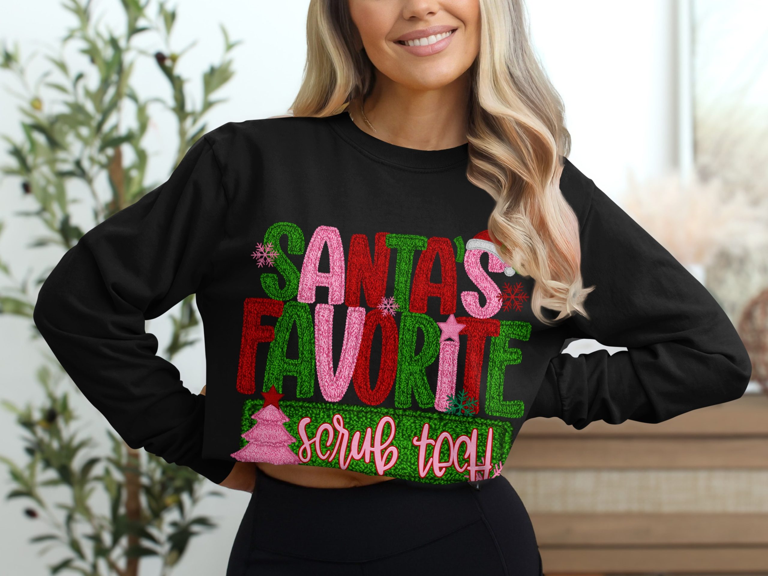 Santa's Favorite Scrub Tech T-Shirt, Christmas T Shirt, Nurse T Shirt, Holiday Gift, Xmas Tee, Medical Worker Gift, Santa Hat Tee - Image 2