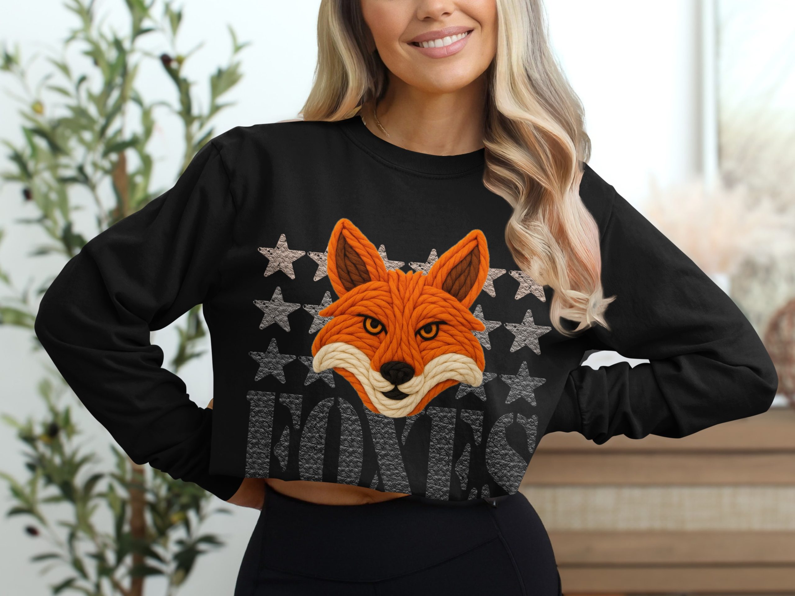 Fox Design T-Shirt, Animal Lover Tee, Knitted Fox Art, Starry Fox Shirt, Wild Animal Tee, Cute Fox Top, Unique Graphic T-Shirt - Image 2
