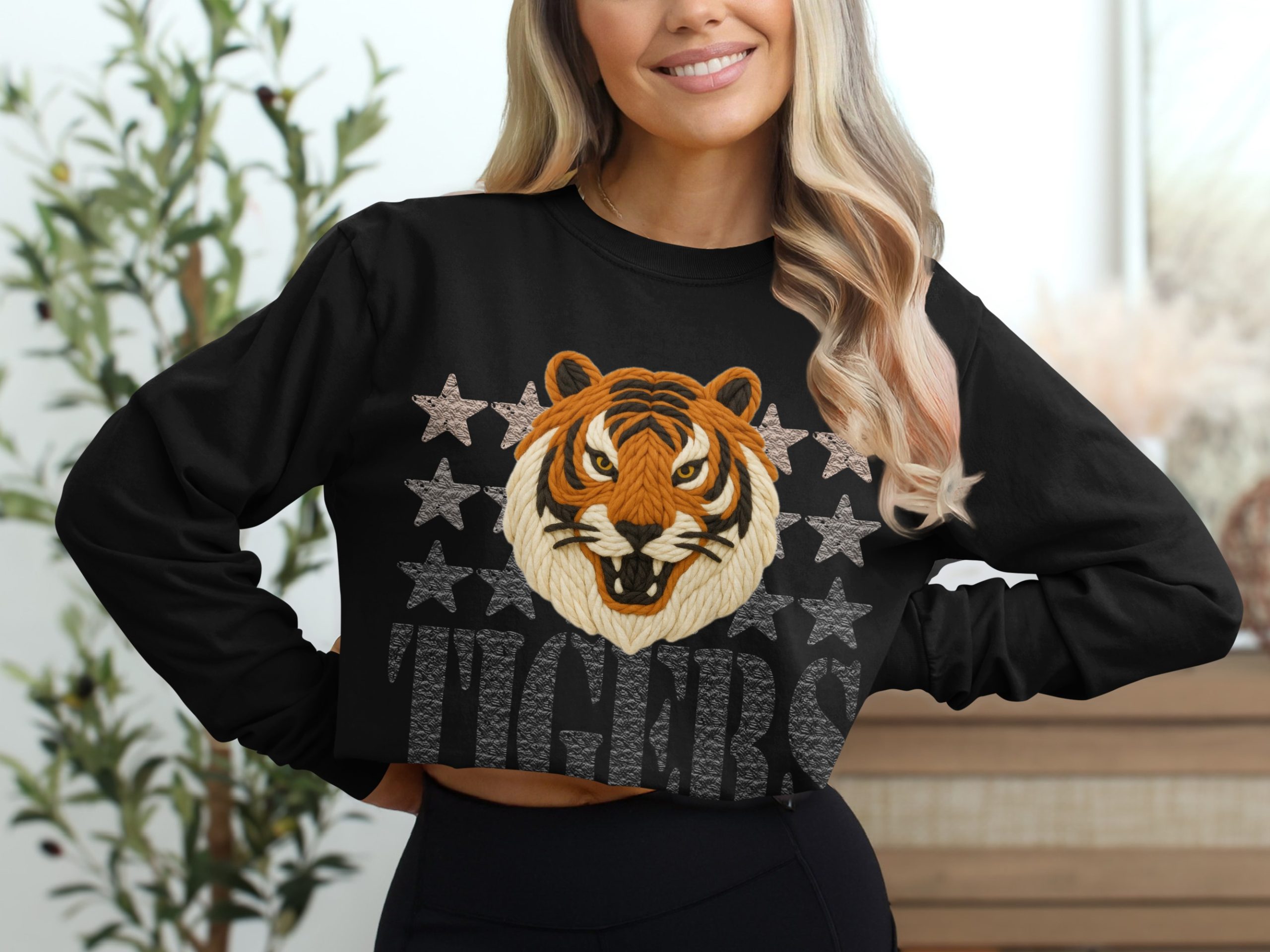 Tigers Graphic T-Shirt, Knitted Tiger Art, Wild Cat Tee, Starry Design, Animal Lover Gift, Unique Graphic T Shirt - Image 2