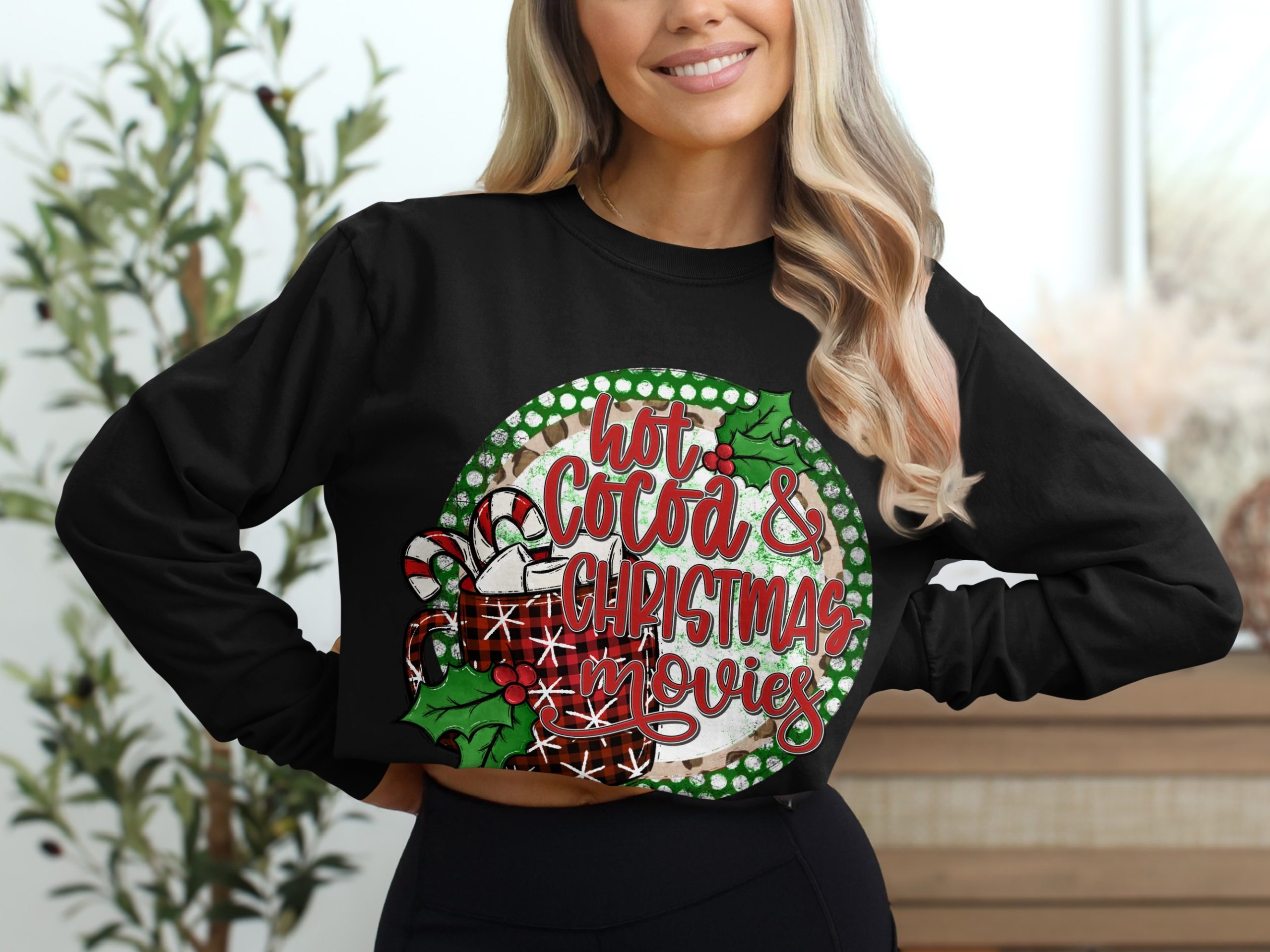 Hot Cocoa and Christmas Movies Long Sleeve T-Shirt, Holiday Tee, Winter Shirt, Festive Apparel, Christmas Gift Idea, Cozy Long Sleeve - Image 2