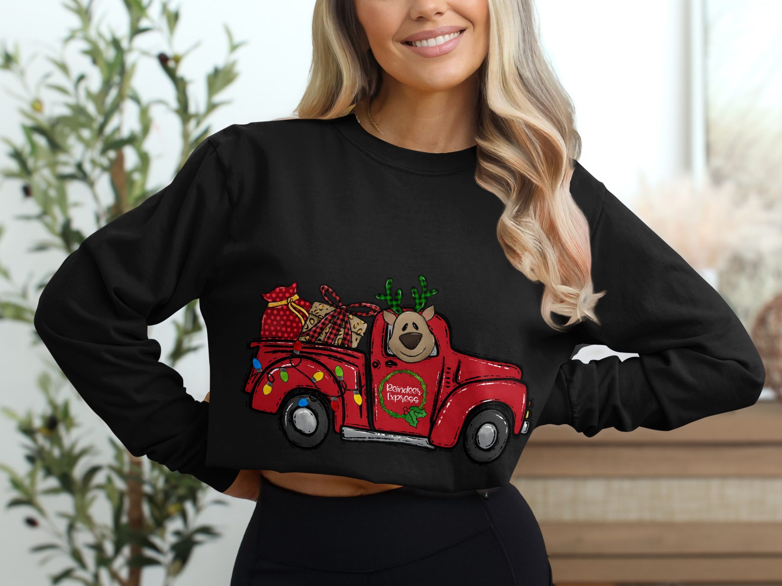 Reindeer Express Long Sleeve T-Shirt, Christmas Truck Shirt, Holiday Shirt, Cute Reindeer, Festive Long Sleeve Top, Christmas Gift Idea - Image 2