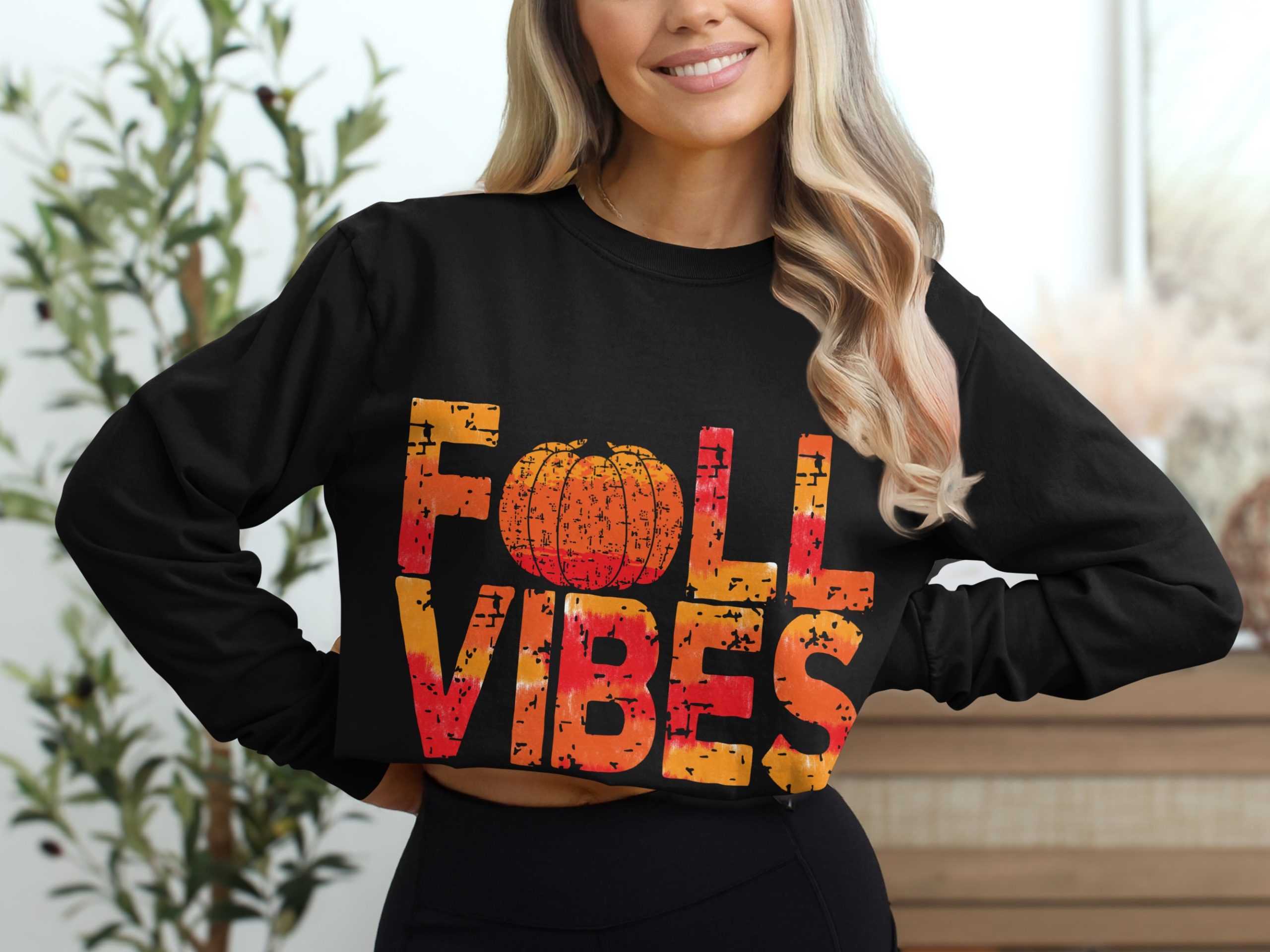 Fall Vibes Long Sleeve T-Shirt, Pumpkin Shirt, Autumn Apparel, Thanksgiving Tee, Cozy Fall Outfit, Trendy Fall Shirt - Image 2