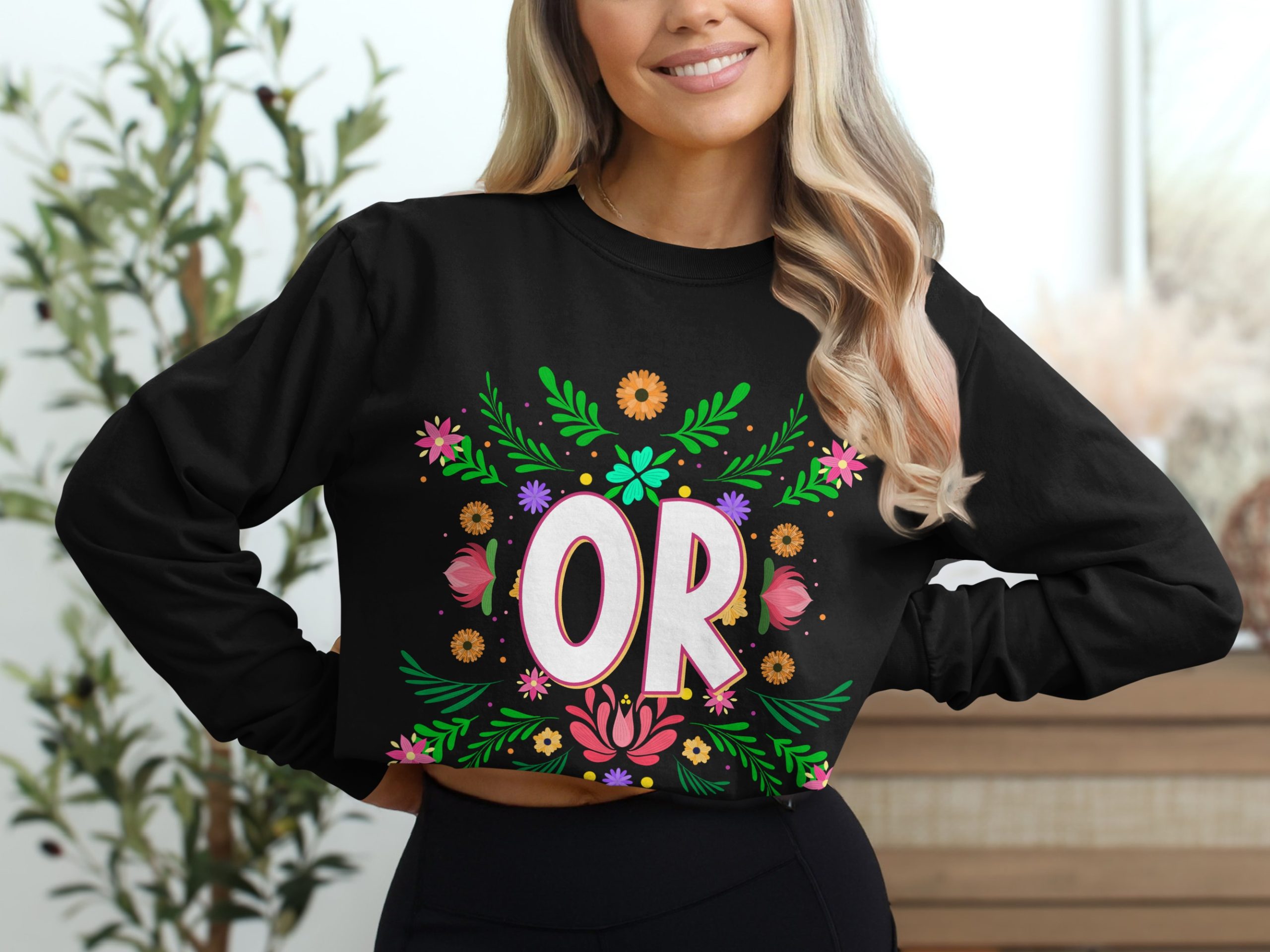 Floral OR Long Sleeve T-Shirt, Initial T Shirt, Custom Name Shirt, Personalized T Shirt, Botanical Letters, Monogram Shirt, Spring Flowers - Image 2