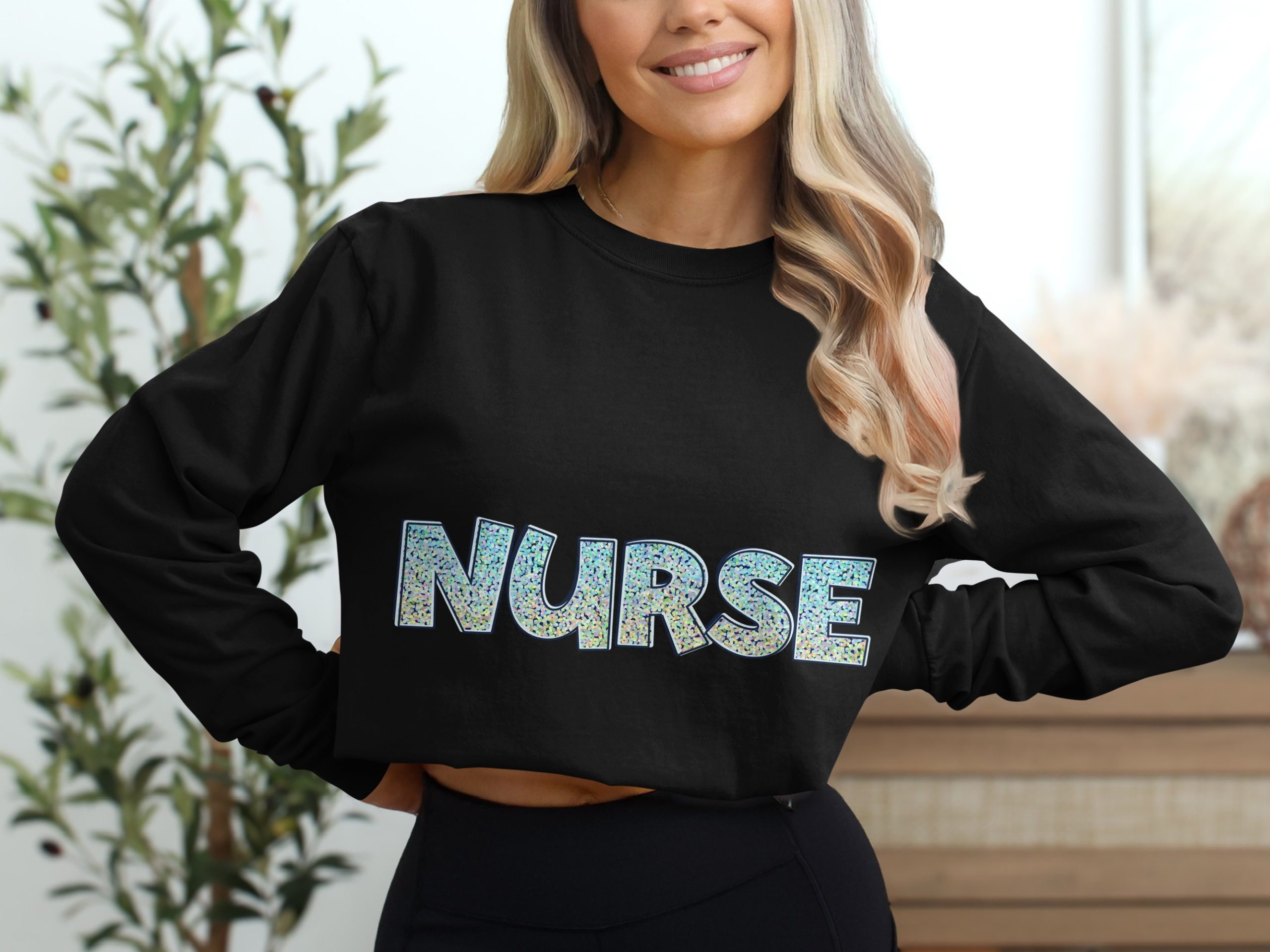 Nurse Long Sleeve T-Shirt, Sparkly Nurse Design, Nurse Appreciation Shirt, Gift For Nurses, Medical Professional Apparel - Image 2