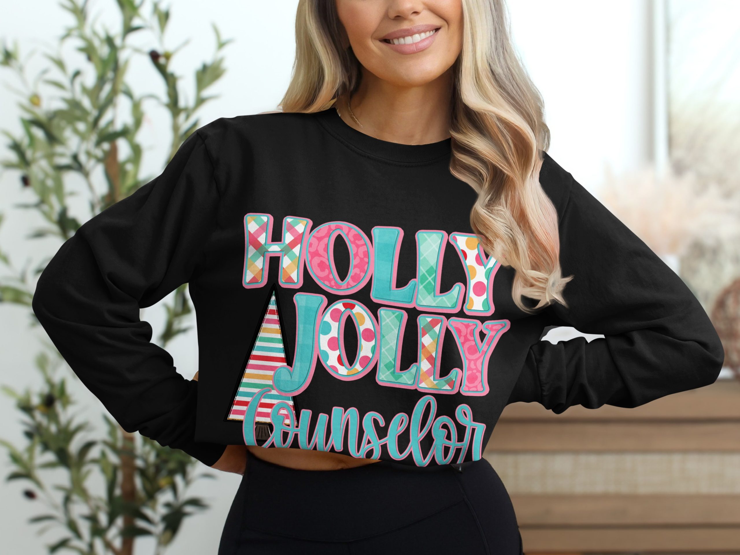 Holly Jolly Counselor Long Sleeve T-Shirt, Christmas Gift, Teacher Gift, Holiday T-Shirt, School Counselor Shirt, Festive Gift - Image 2