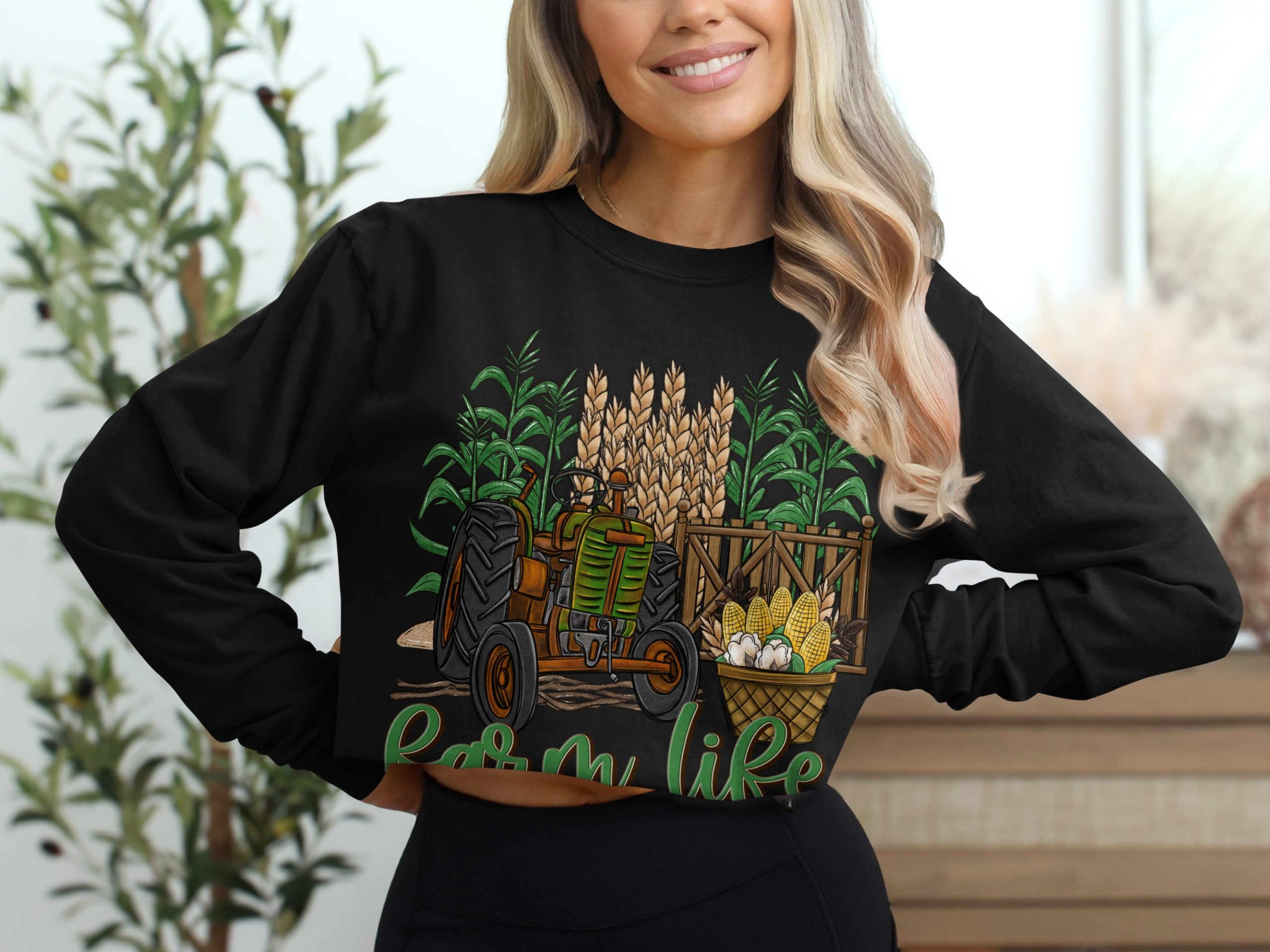 Farm Life Long Sleeve T Shirt, Tractor Design, Agriculture Shirt, Rural Life Tee, Farming Gift, Corn Wheat Cotton Apparel, Countryside Shirt - Image 2