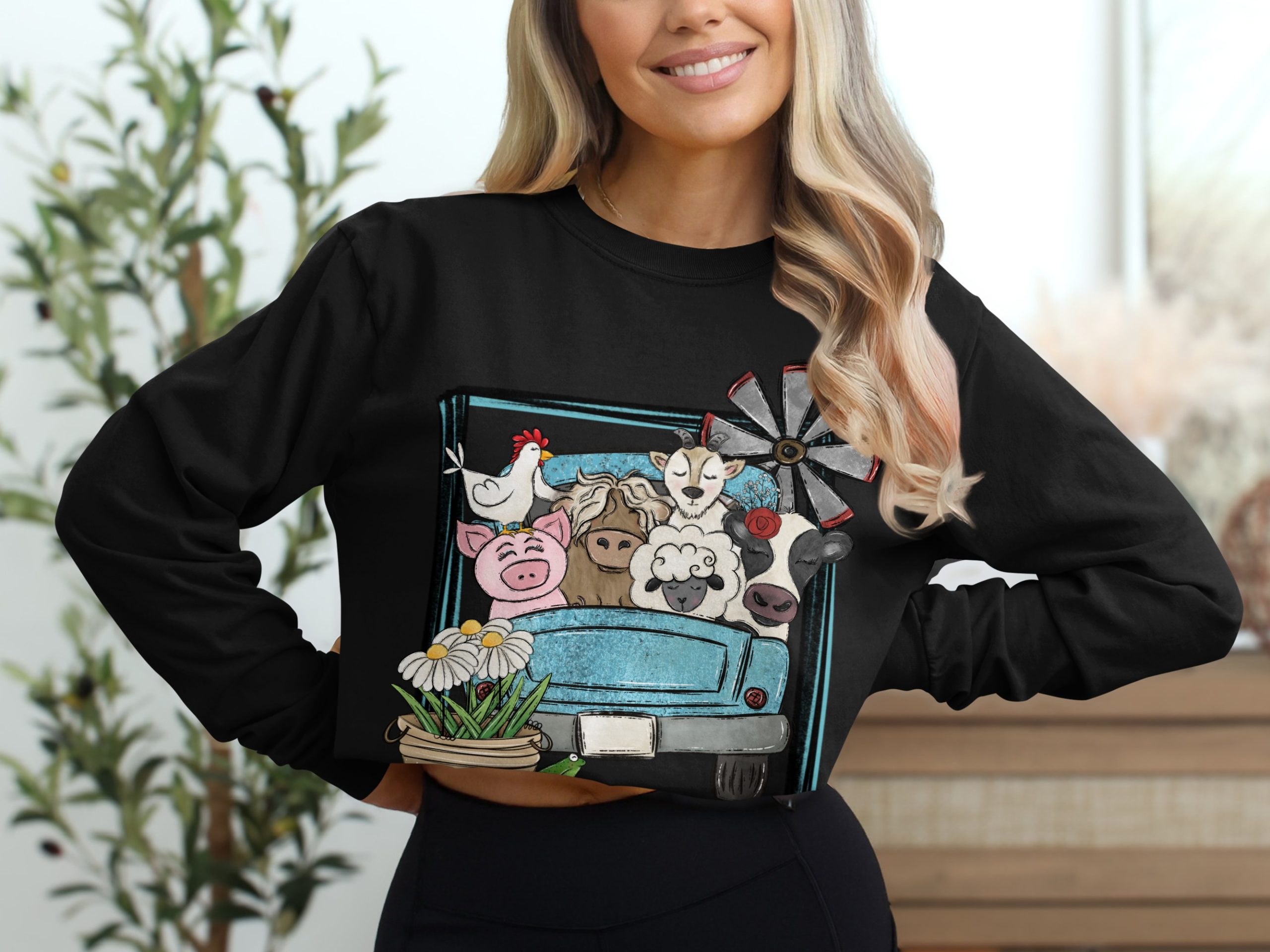 Farm Animals Truck Long Sleeve T-Shirt, Cute Farmhouse Shirt, Country Living Tee, Animal Lover Gift, Farm Truck Shirt, Unique Design - Image 2