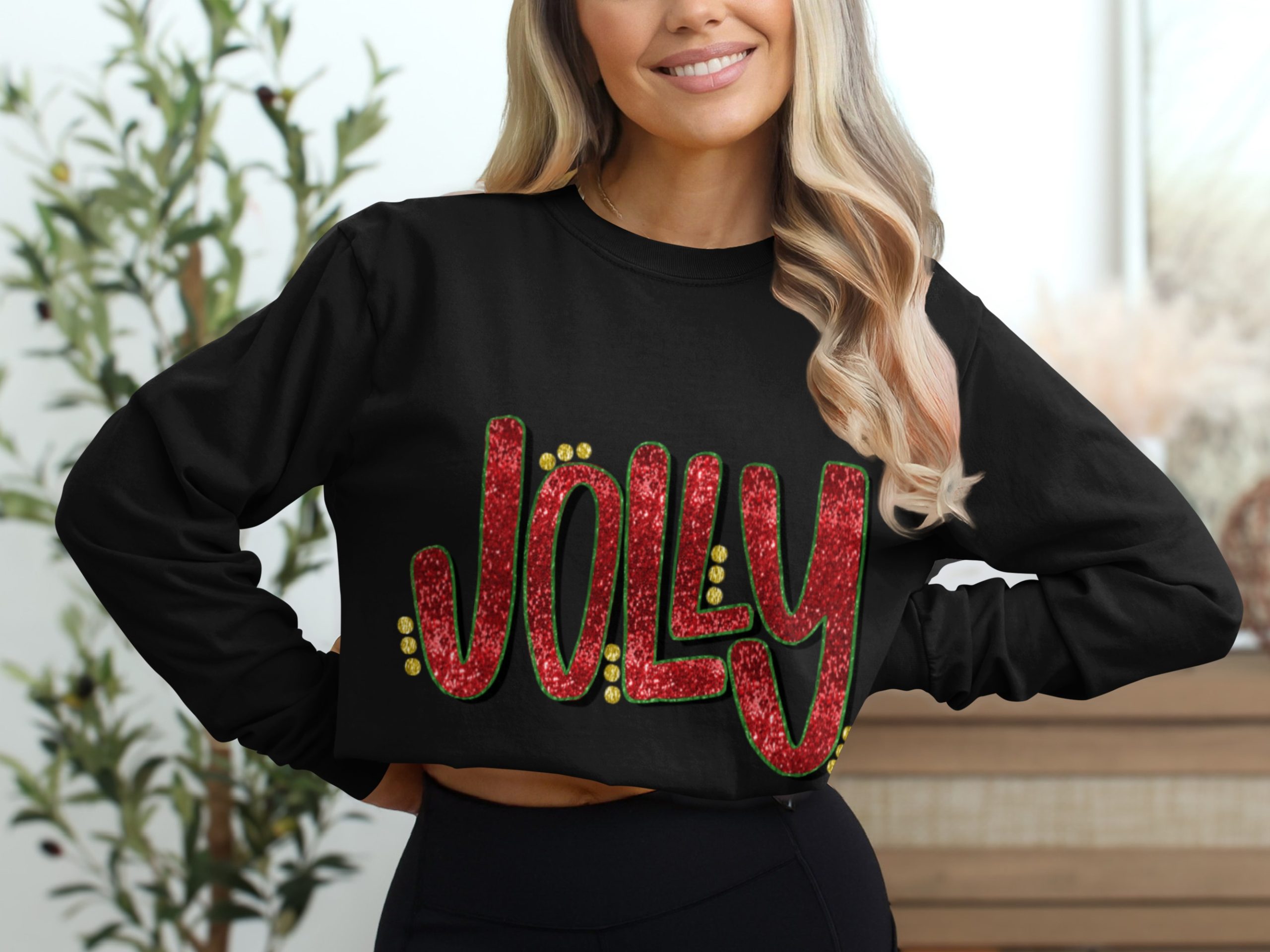 Jolly Long Sleeve T-Shirt, Christmas Long Sleeve T-Shirt, Holiday Long Sleeve T-Shirt, Christmas Gift, Festive Long Sleeve T-Shirt - Image 2