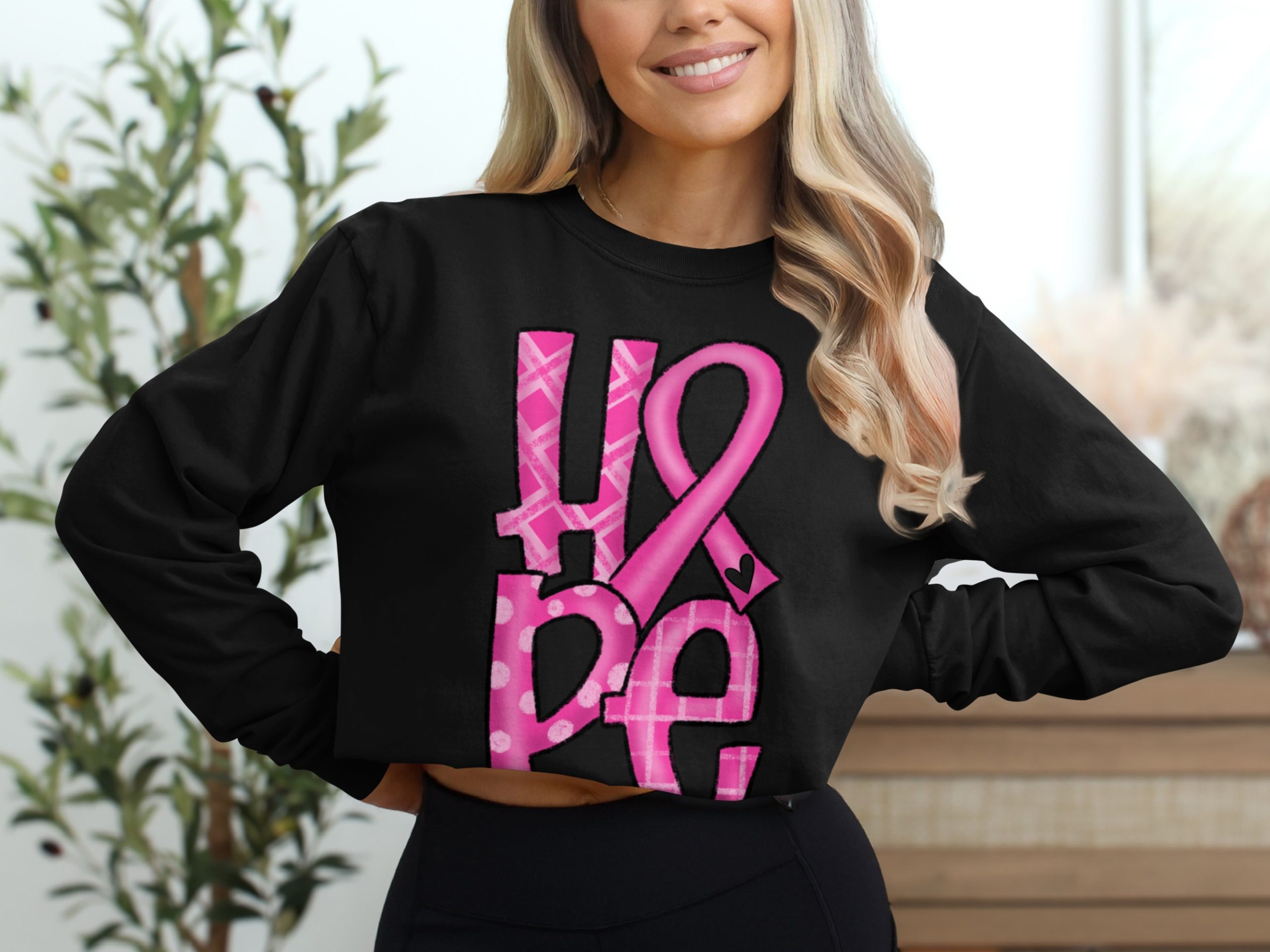 Pink Ribbon Long Sleeve T-Shirt, Breast Cancer Awareness Shirt, Hope Design Tee, Support Shirt, Charity Event, Fundraiser Gift - Image 2