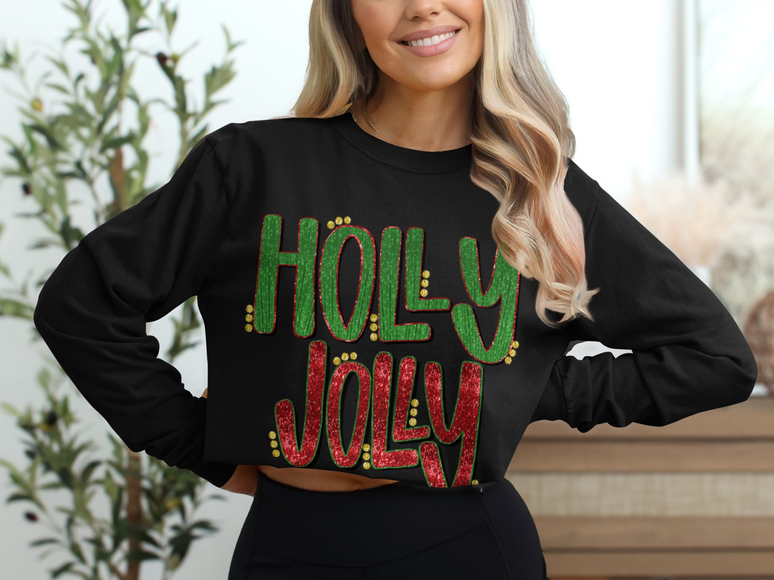 Holly Jolly Long Sleeve T-Shirt, Holiday Shirt, Festive Gift, Christmas Apparel, Winter Long Sleeve T-Shirt - Image 2