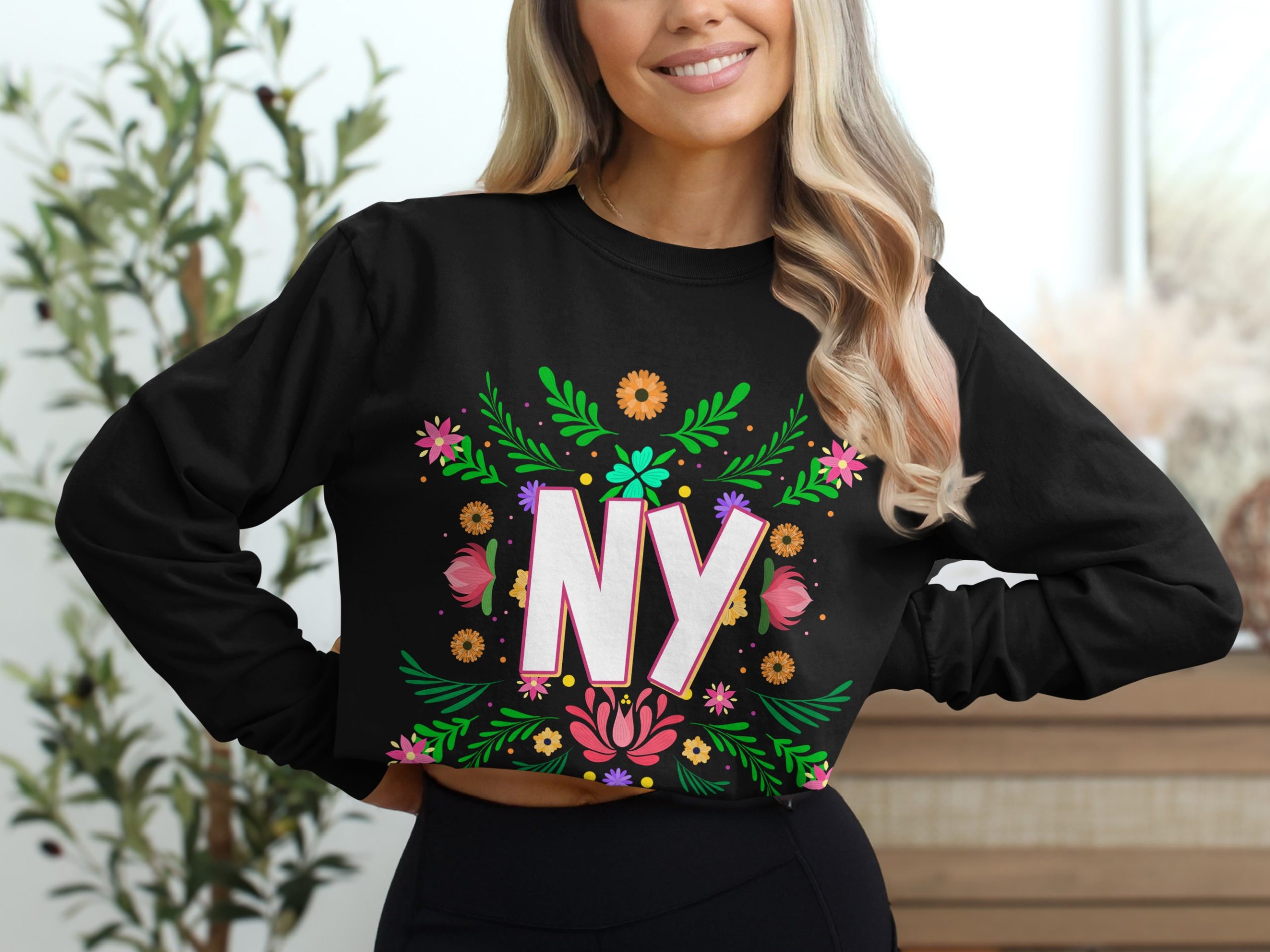 NY Floral Long Sleeve T-Shirt, New York Souvenir, Flower Graphic Tee, City Pride, Botanical Shirt, Gift for New Yorker - Image 2