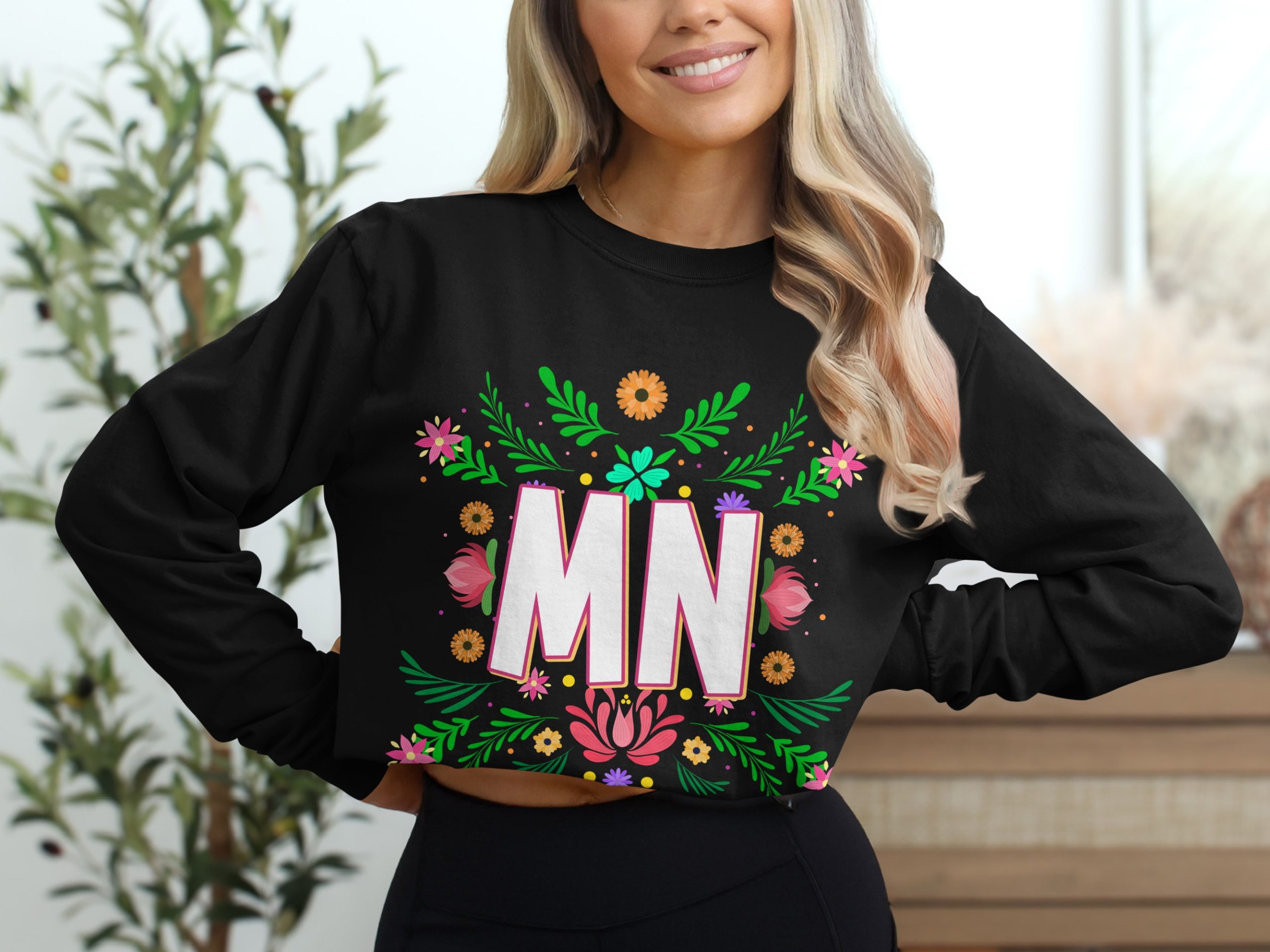 Floral MN Long Sleeve T-Shirt, Minnesota Pride, State Flower Art, Botanical Design, Colorful Graphic Tee, Gift Idea, Souvenir - Image 2
