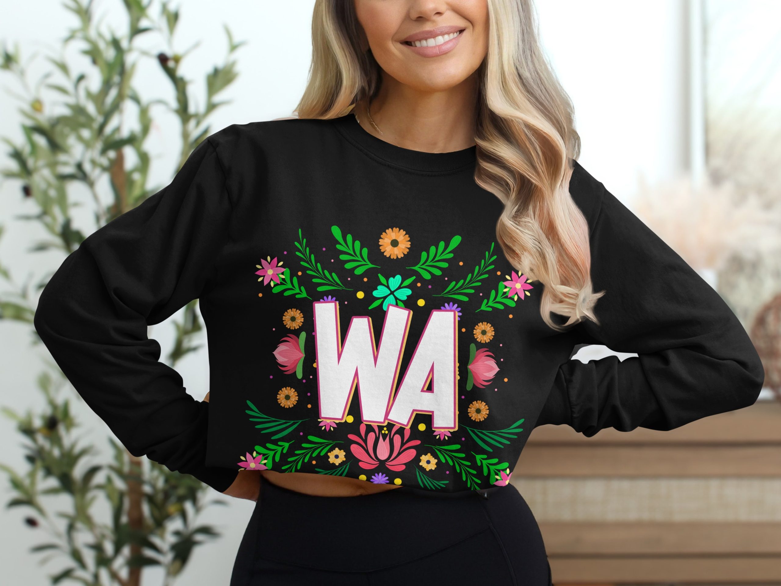 Floral WA Long Sleeve T-Shirt, Washington State Pride Shirt, Washington Flowers Tee, WA Souvenir Gift, Botanical WA Shirt - Image 2