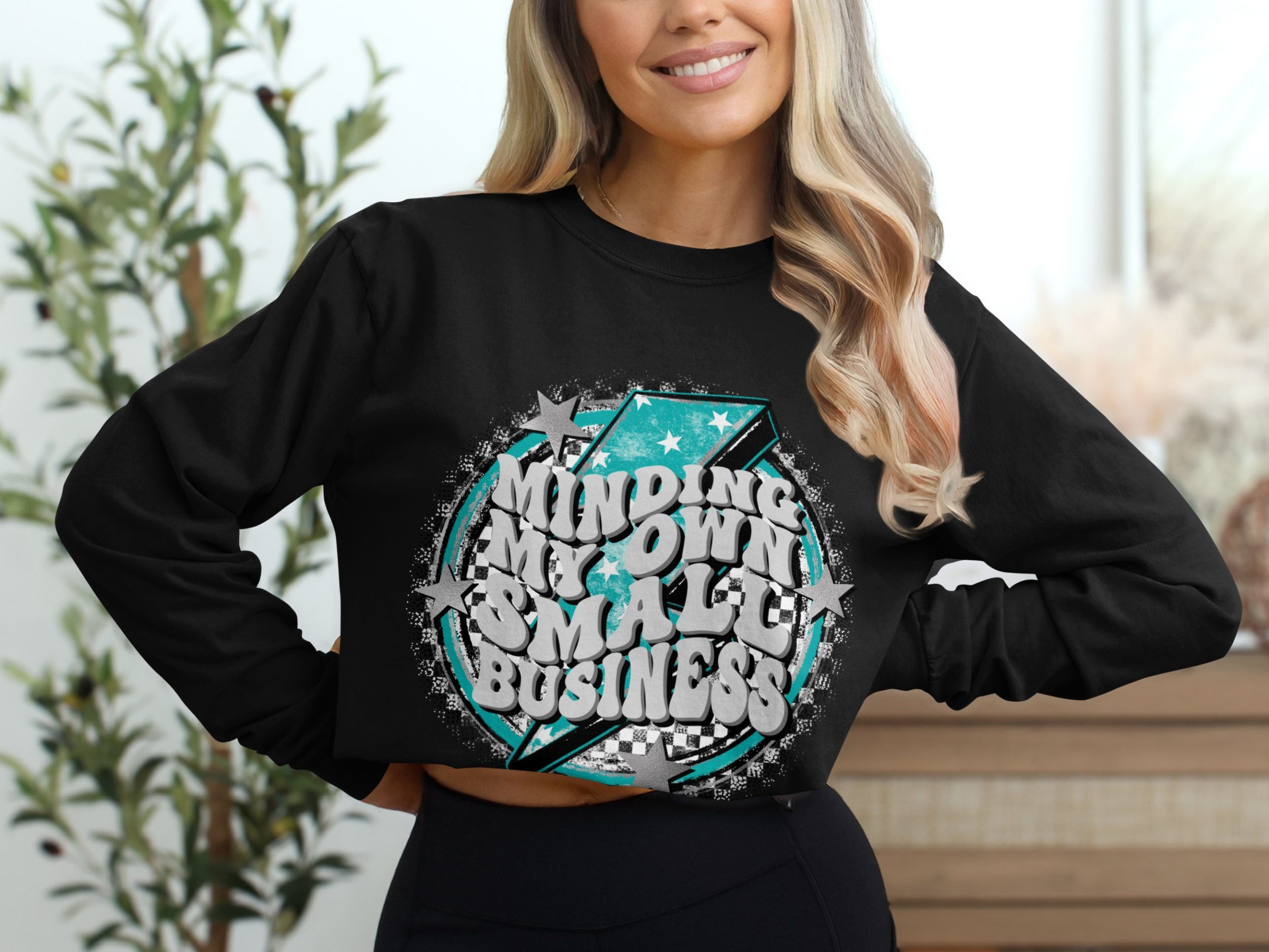 Minding My Small Business Long Sleeve T-Shirt, Entrepreneur Gift, Small Business Owner Shirt, Star Design, Lightning Bolt, Business Tee - Image 2