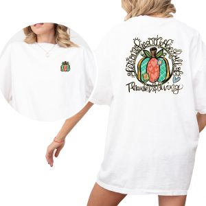 Thanksgiving Pumpkin T-Shirt, Hearts Be Fully Thankful, Fall Season Apparel, Autumn Harvest Tee, Cute Patchwork Design, Seasonal Clothing